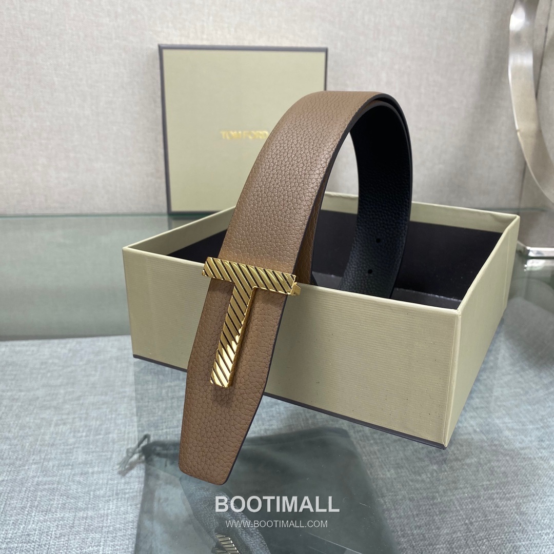 Tom Ford Calfskin Leather Reversible Belt with Logo Buckle Gold-Plated 톰포드 카프스킨 레더 리버서블 벨트 로고 버클 황동 베이스 금도금 3.5cm 6