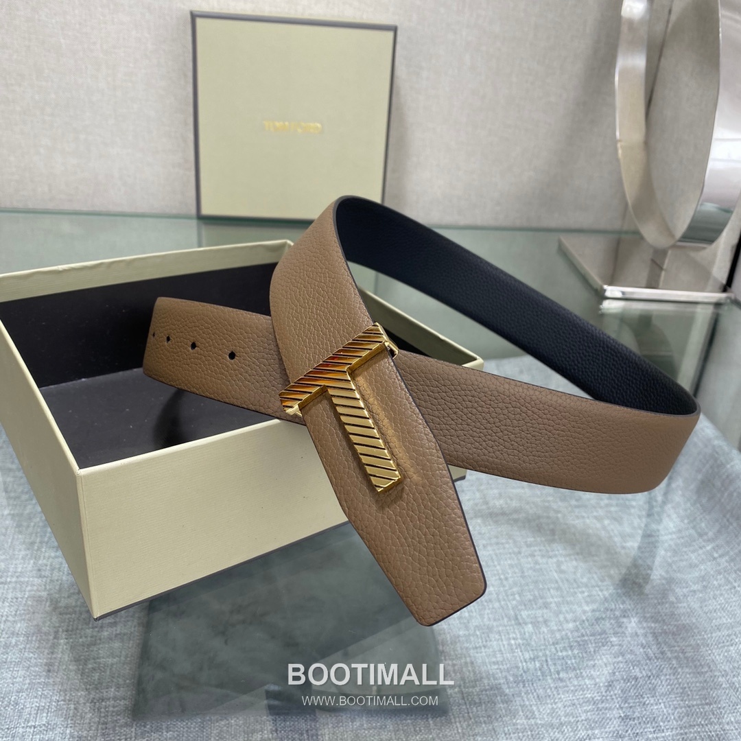 Tom Ford Calfskin Leather Reversible Belt with Logo Buckle Gold-Plated 톰포드 카프스킨 레더 리버서블 벨트 로고 버클 황동 베이스 금도금 3.5cm 7