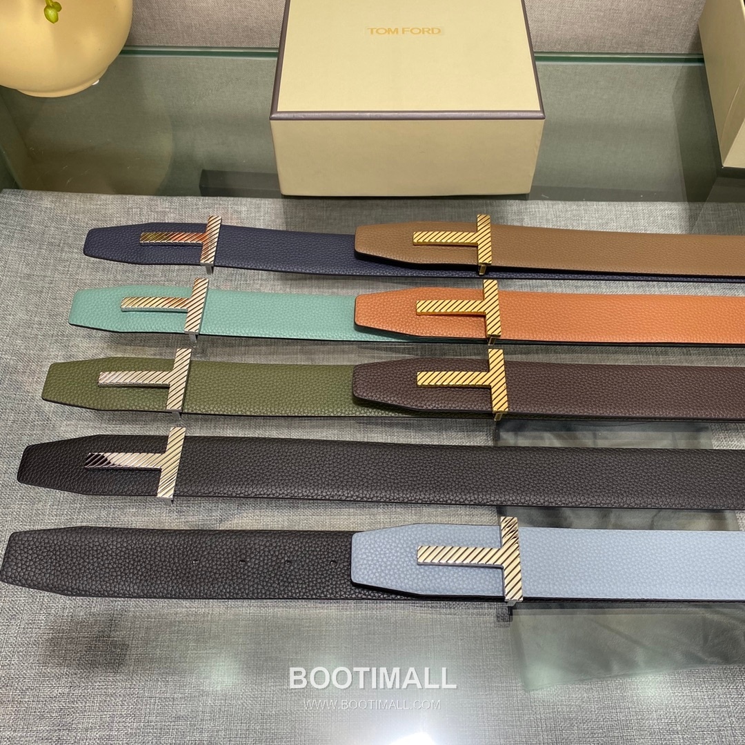 Tom Ford Calfskin Leather Reversible Belt with Logo Buckle Gold-Plated 톰포드 카프스킨 레더 리버서블 벨트 로고 버클 황동 베이스 금도금 3.5cm 8