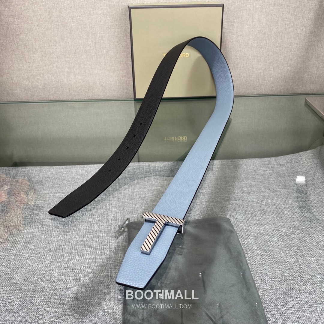 Tom Ford Calfskin Leather Reversible Belt with Logo Buckle Gold-Plated 톰포드 카프스킨 레더 리버서블 벨트 로고 버클 황동 베이스 금도금 3.5cm 5