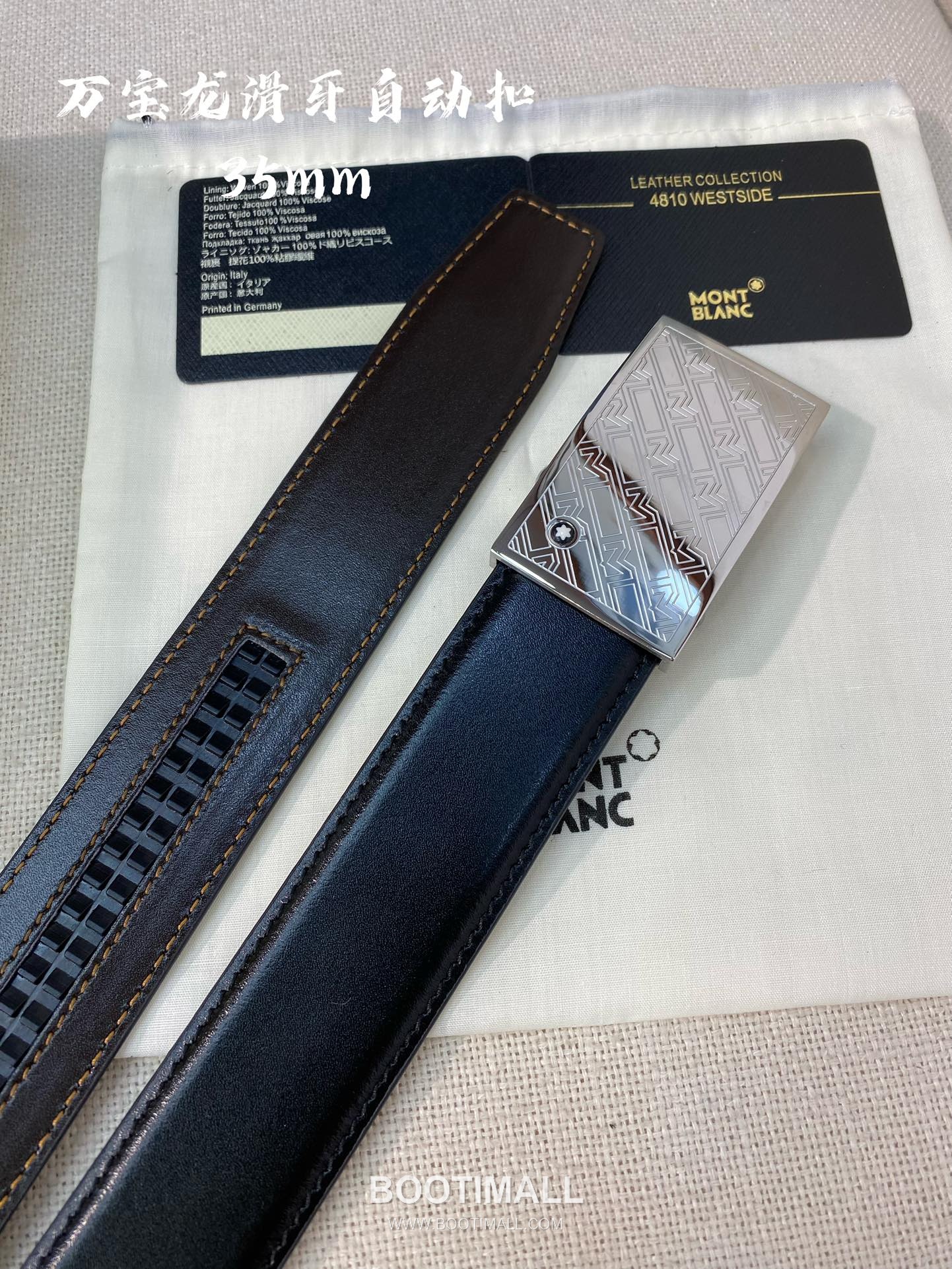 Montblanc Calfskin Leather Belt with Automatic Buckle Palladium 몽블랑 카프스킨 레더 벨트 오토매틱 버클 스테인리스 스틸 팔라듐 피니시 3.4cm 1