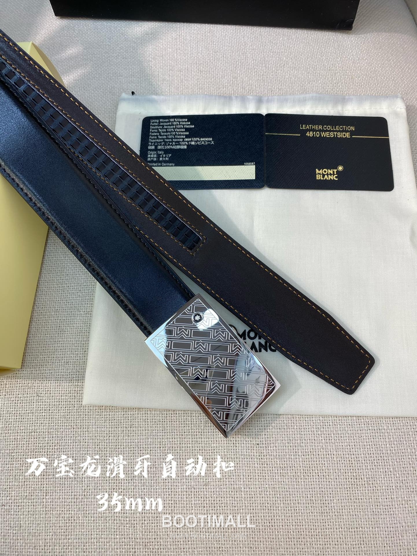 Montblanc Calfskin Leather Belt with Automatic Buckle Palladium 몽블랑 카프스킨 레더 벨트 오토매틱 버클 스테인리스 스틸 팔라듐 피니시 3.4cm 4