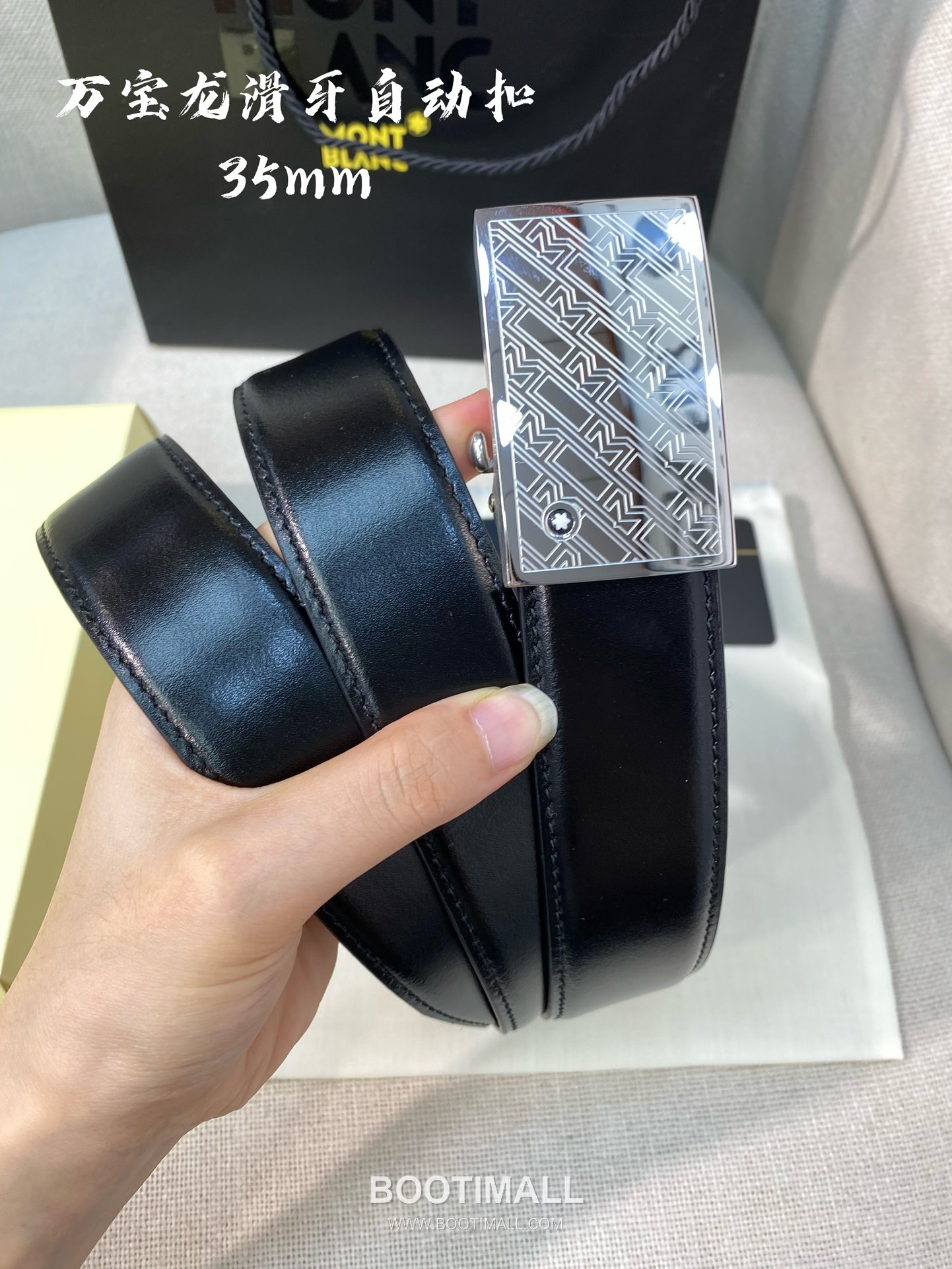 Montblanc Calfskin Leather Belt with Automatic Buckle Palladium 몽블랑 카프스킨 레더 벨트 오토매틱 버클 스테인리스 스틸 팔라듐 피니시 3.4cm 6
