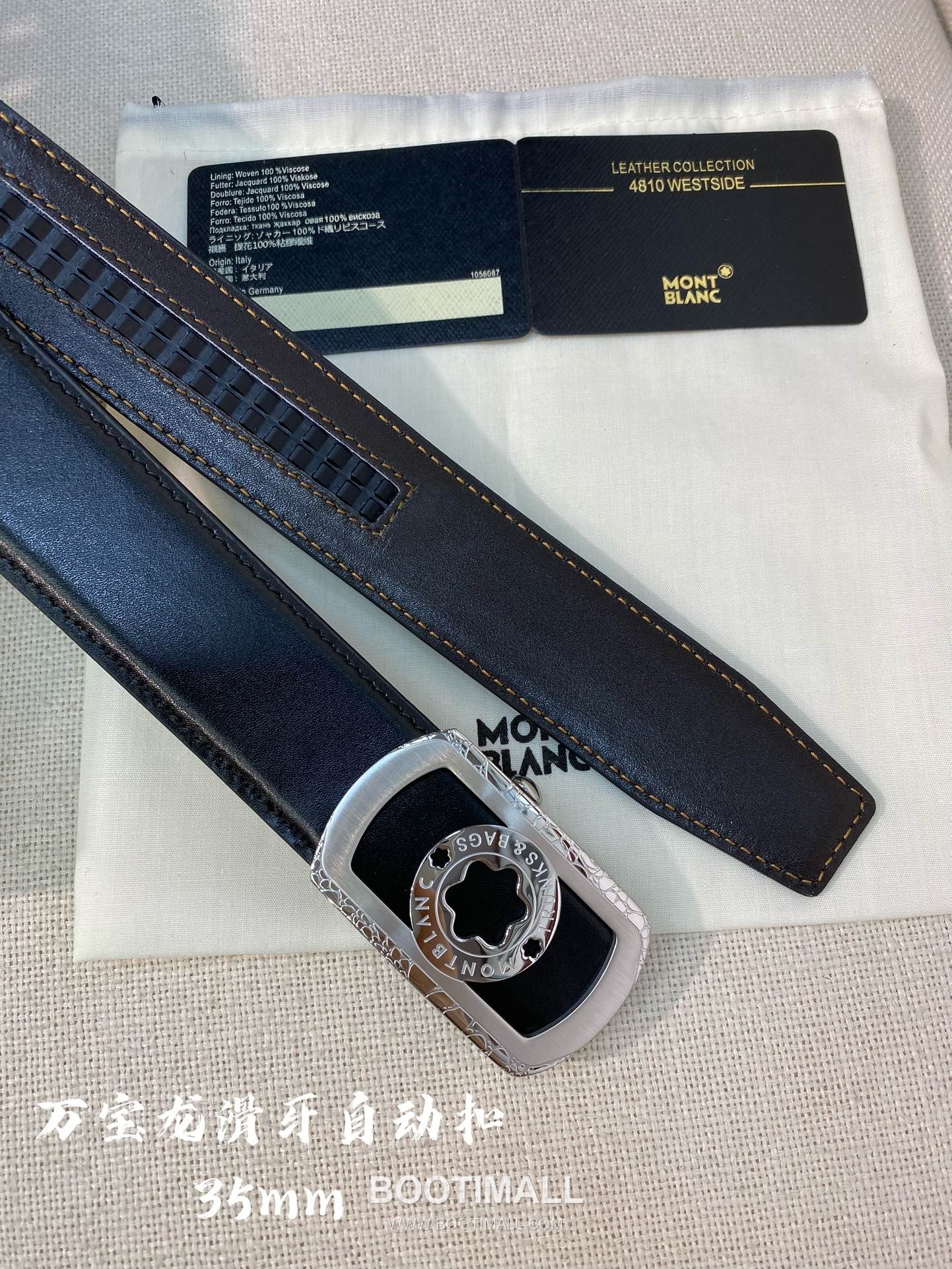 Montblanc Calfskin Leather Belt with Automatic Buckle Palladium 몽블랑 카프스킨 레더 벨트 오토매틱 버클 스테인리스 스틸 팔라듐 피니시 3.4cm 4