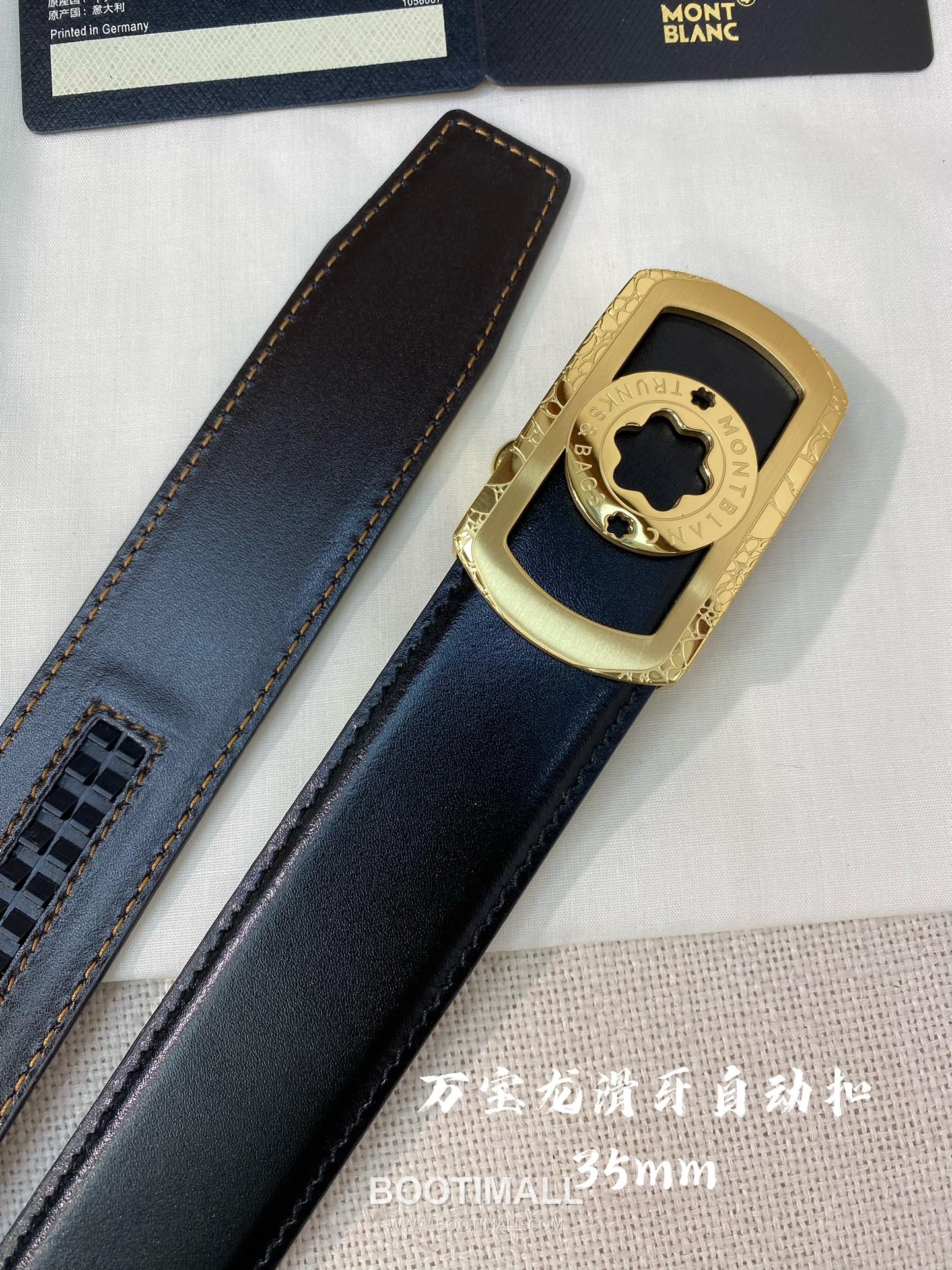 Montblanc Calfskin Leather Belt with Automatic Buckle Palladium 몽블랑 카프스킨 레더 벨트 오토매틱 버클 스테인리스 스틸 팔라듐 피니시 3.4cm 1