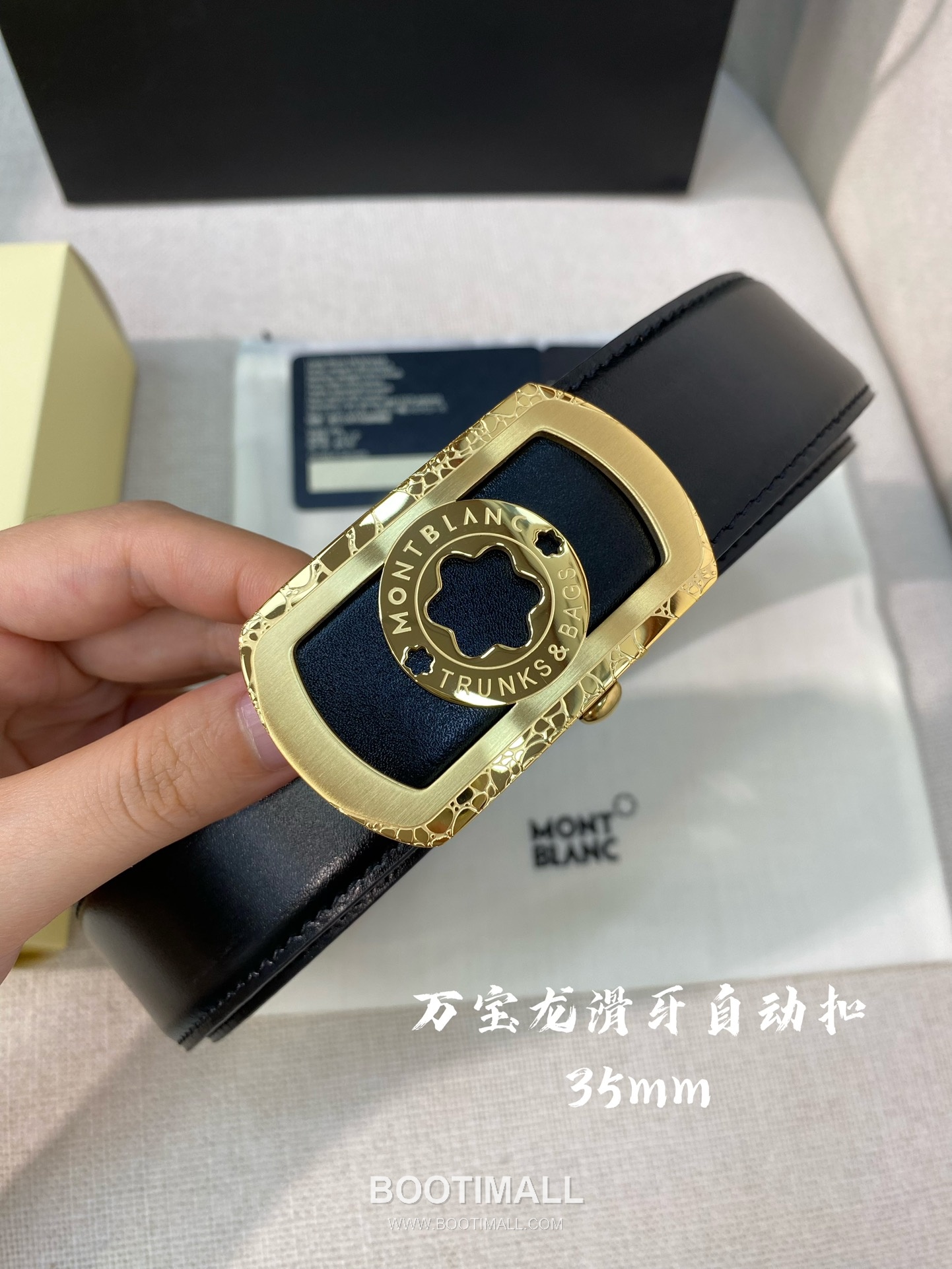 Montblanc Calfskin Leather Belt with Automatic Buckle Palladium 몽블랑 카프스킨 레더 벨트 오토매틱 버클 스테인리스 스틸 팔라듐 피니시 3.4cm 2