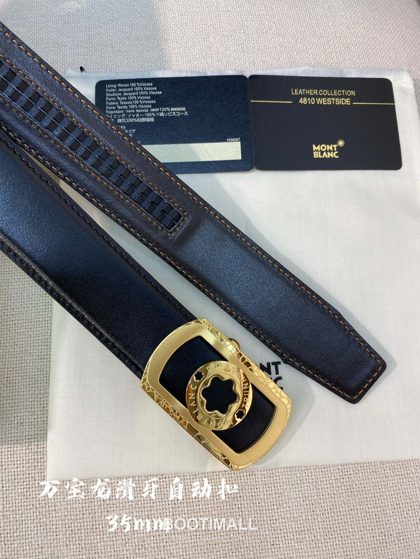 Montblanc Calfskin Leather Belt with Automatic Buckle Palladium 몽블랑 카프스킨 레더 벨트 오토매틱 버클 스테인리스 스틸 팔라듐 피니시 3.4cm 4