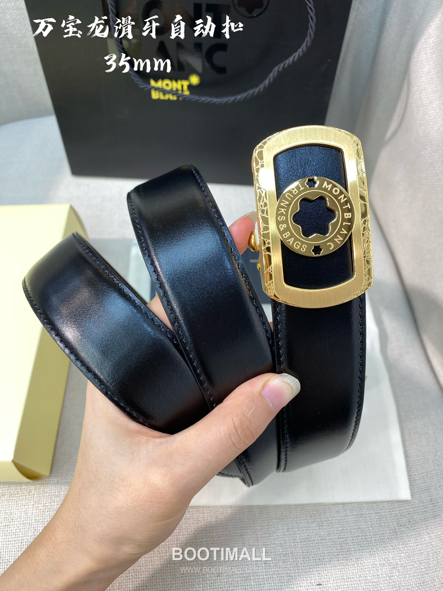 Montblanc Calfskin Leather Belt with Automatic Buckle Palladium 몽블랑 카프스킨 레더 벨트 오토매틱 버클 스테인리스 스틸 팔라듐 피니시 3.4cm 6