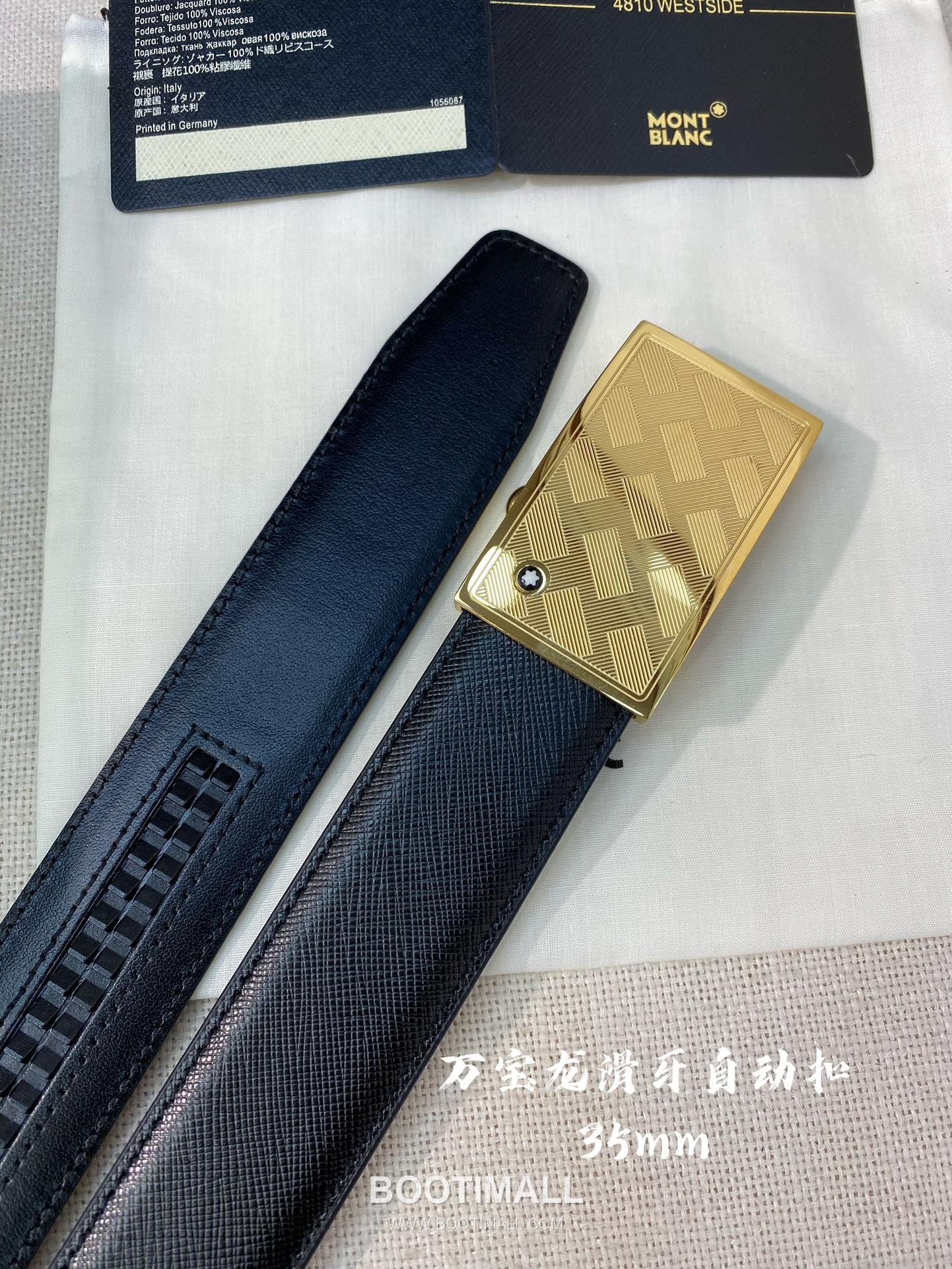 Montblanc Calfskin Leather Belt with Automatic Buckle Palladium 몽블랑 카프스킨 레더 벨트 오토매틱 버클 스테인리스 스틸 팔라듐 피니시 3.4cm 1