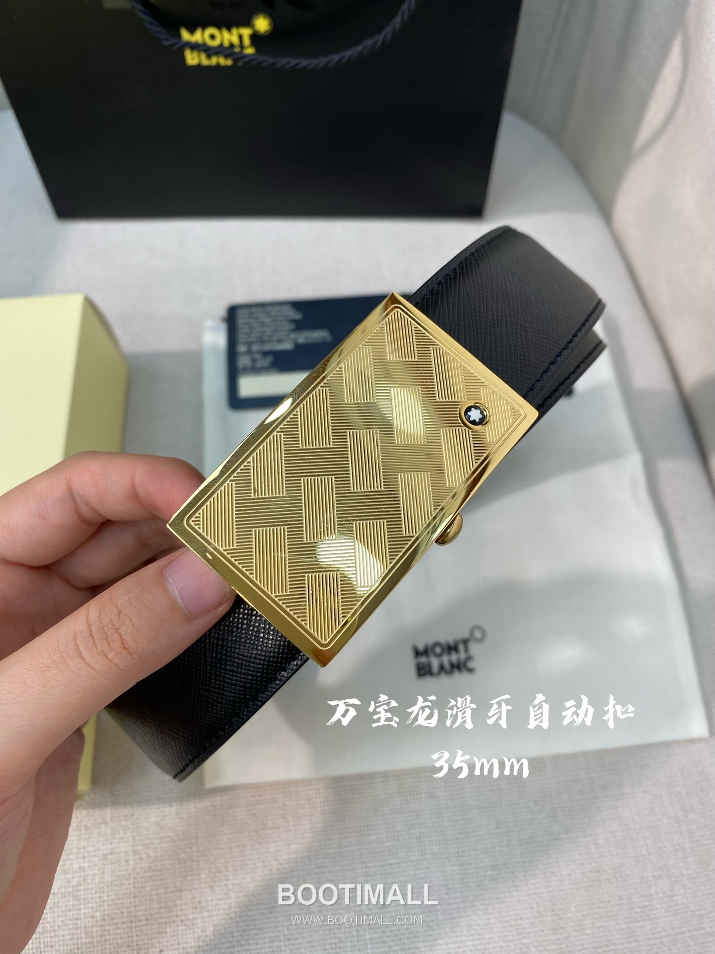 Montblanc Calfskin Leather Belt with Automatic Buckle Palladium 몽블랑 카프스킨 레더 벨트 오토매틱 버클 스테인리스 스틸 팔라듐 피니시 3.4cm 2