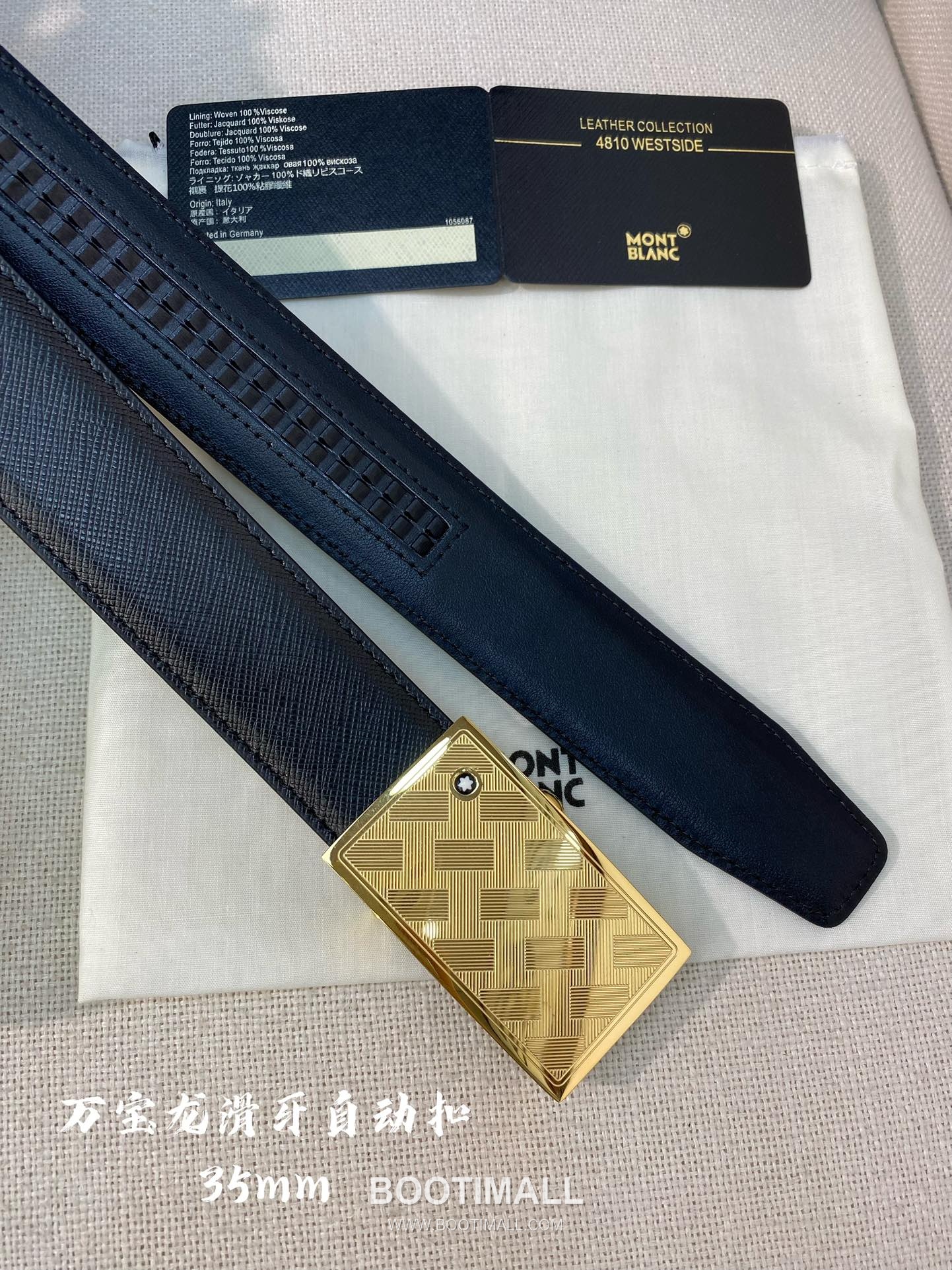 Montblanc Calfskin Leather Belt with Automatic Buckle Palladium 몽블랑 카프스킨 레더 벨트 오토매틱 버클 스테인리스 스틸 팔라듐 피니시 3.4cm 4