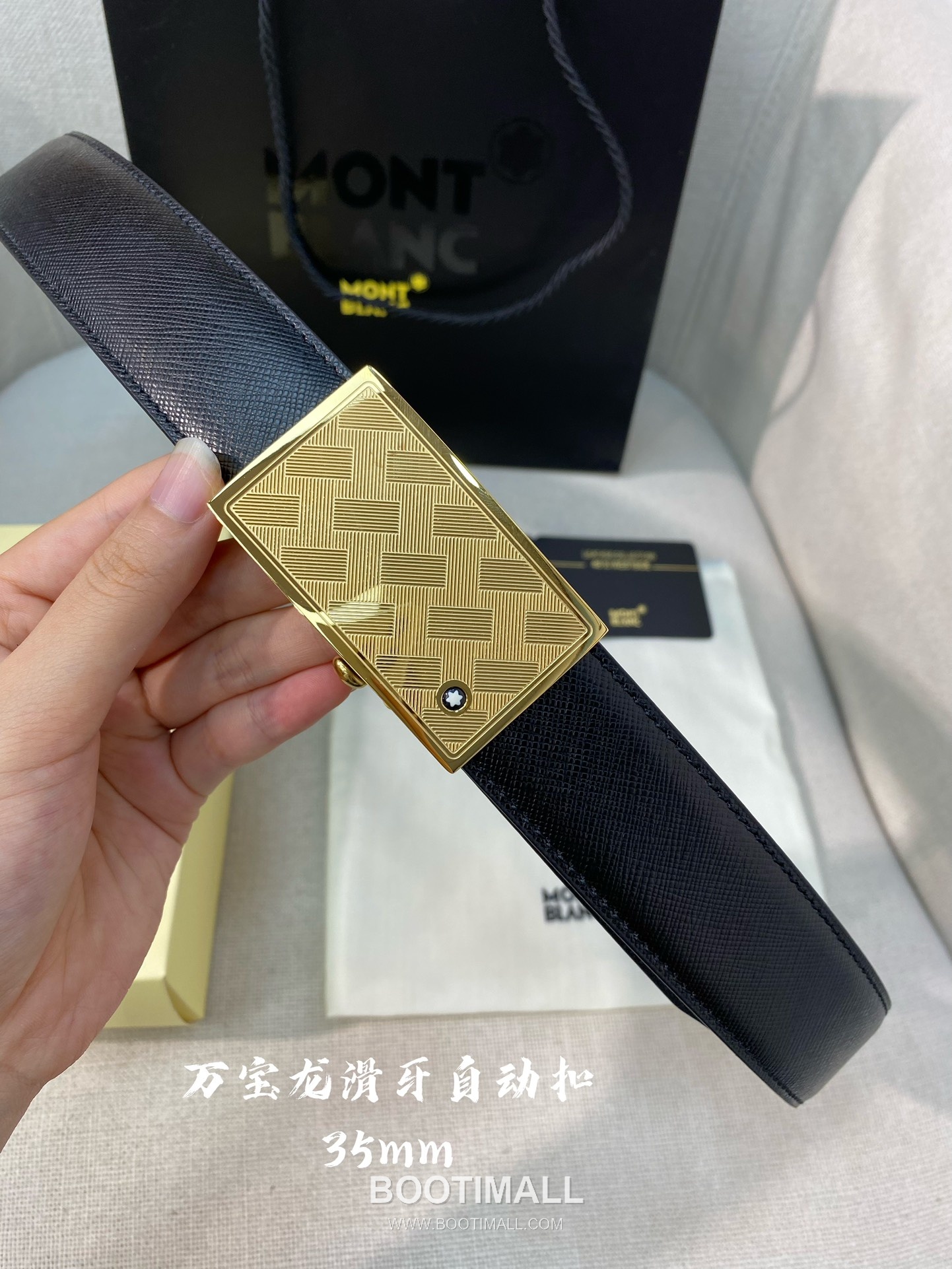 Montblanc Calfskin Leather Belt with Automatic Buckle Palladium 몽블랑 카프스킨 레더 벨트 오토매틱 버클 스테인리스 스틸 팔라듐 피니시 3.4cm 5