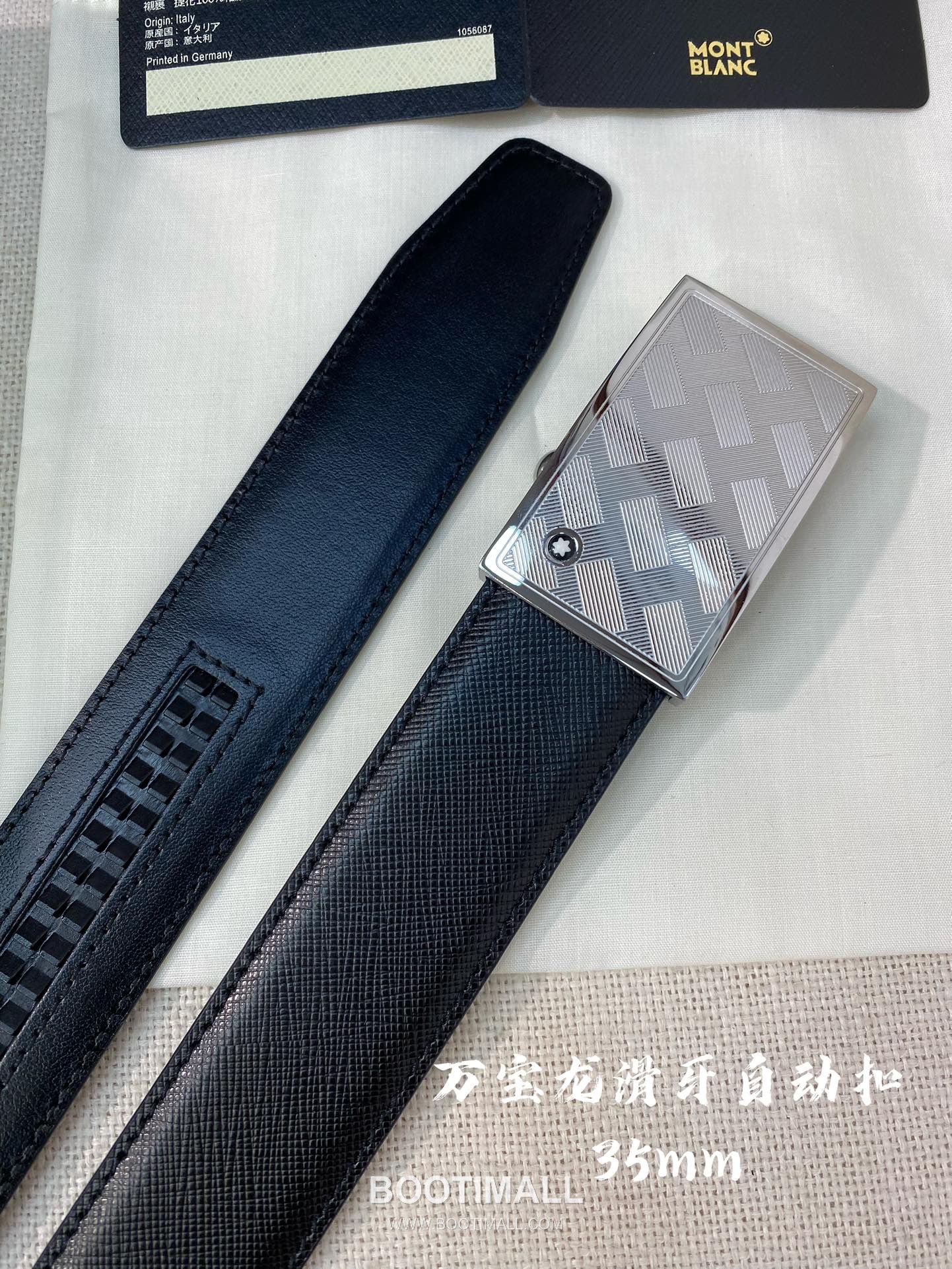 Montblanc Calfskin Leather Belt with Automatic Buckle Palladium 몽블랑 카프스킨 레더 벨트 오토매틱 버클 스테인리스 스틸 팔라듐 피니시 3.4cm 1