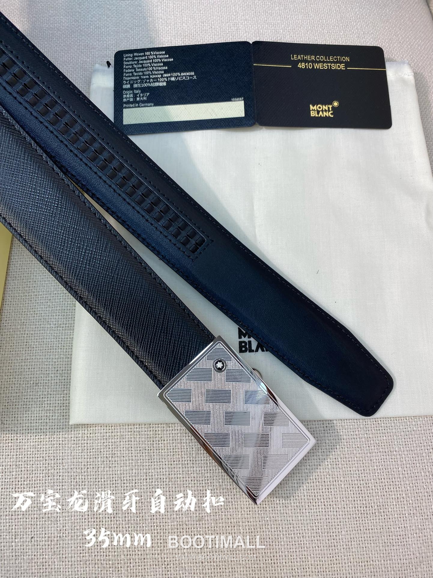 Montblanc Calfskin Leather Belt with Automatic Buckle Palladium 몽블랑 카프스킨 레더 벨트 오토매틱 버클 스테인리스 스틸 팔라듐 피니시 3.4cm 4