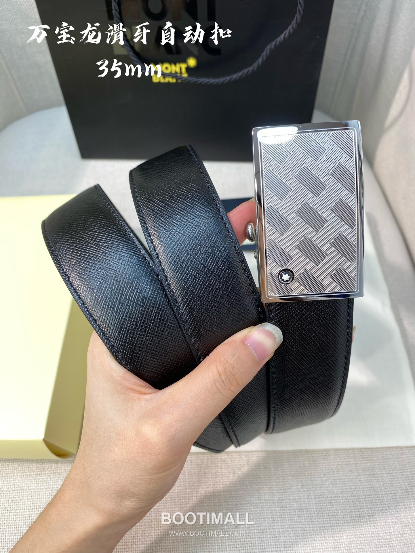 Montblanc Calfskin Leather Belt with Automatic Buckle Palladium 몽블랑 카프스킨 레더 벨트 오토매틱 버클 스테인리스 스틸 팔라듐 피니시 3.4cm 6