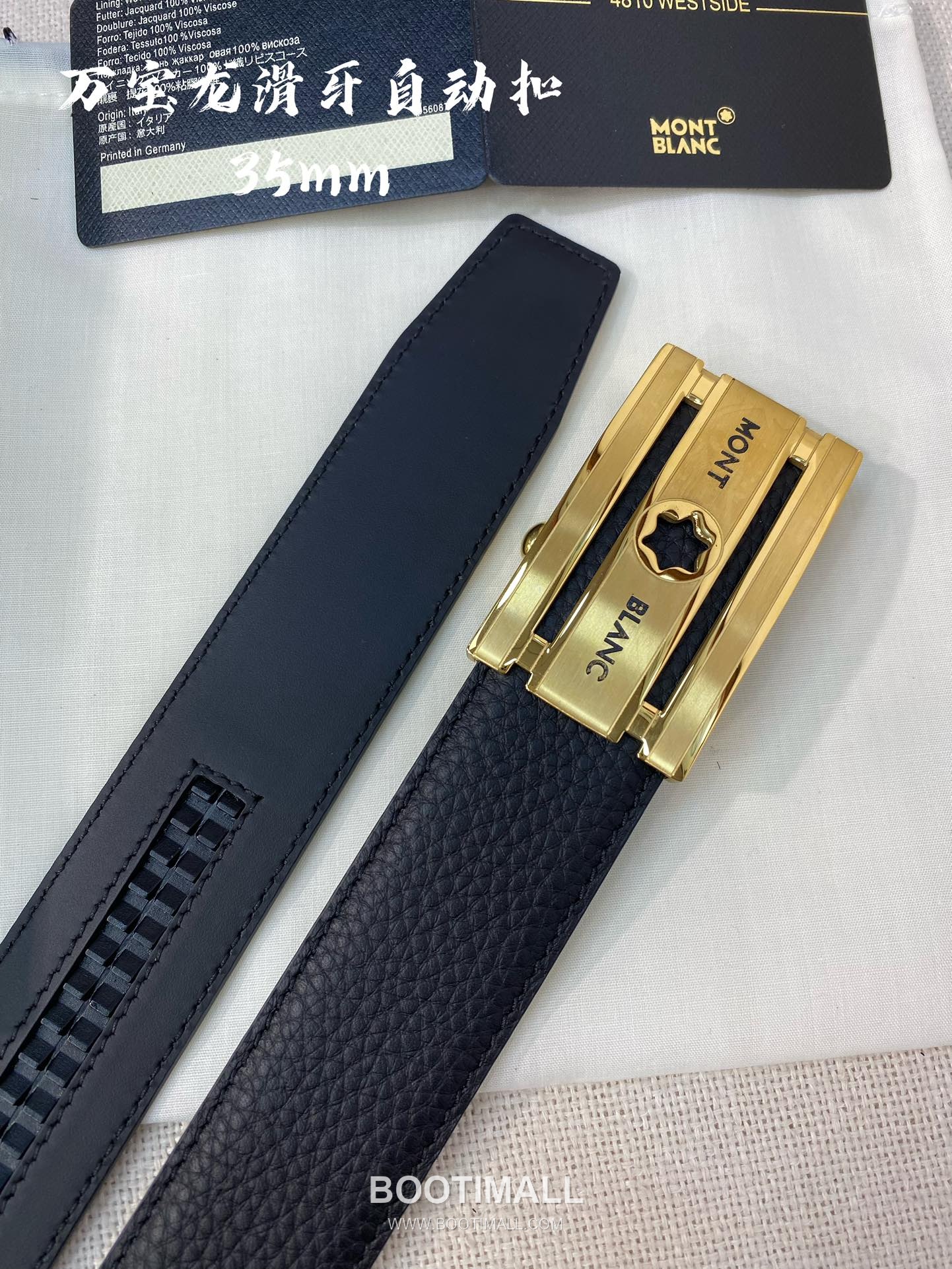 Montblanc Calfskin Leather Belt with Automatic Buckle Palladium 몽블랑 카프스킨 레더 벨트 오토매틱 버클 스테인리스 스틸 팔라듐 피니시 3.4cm 1