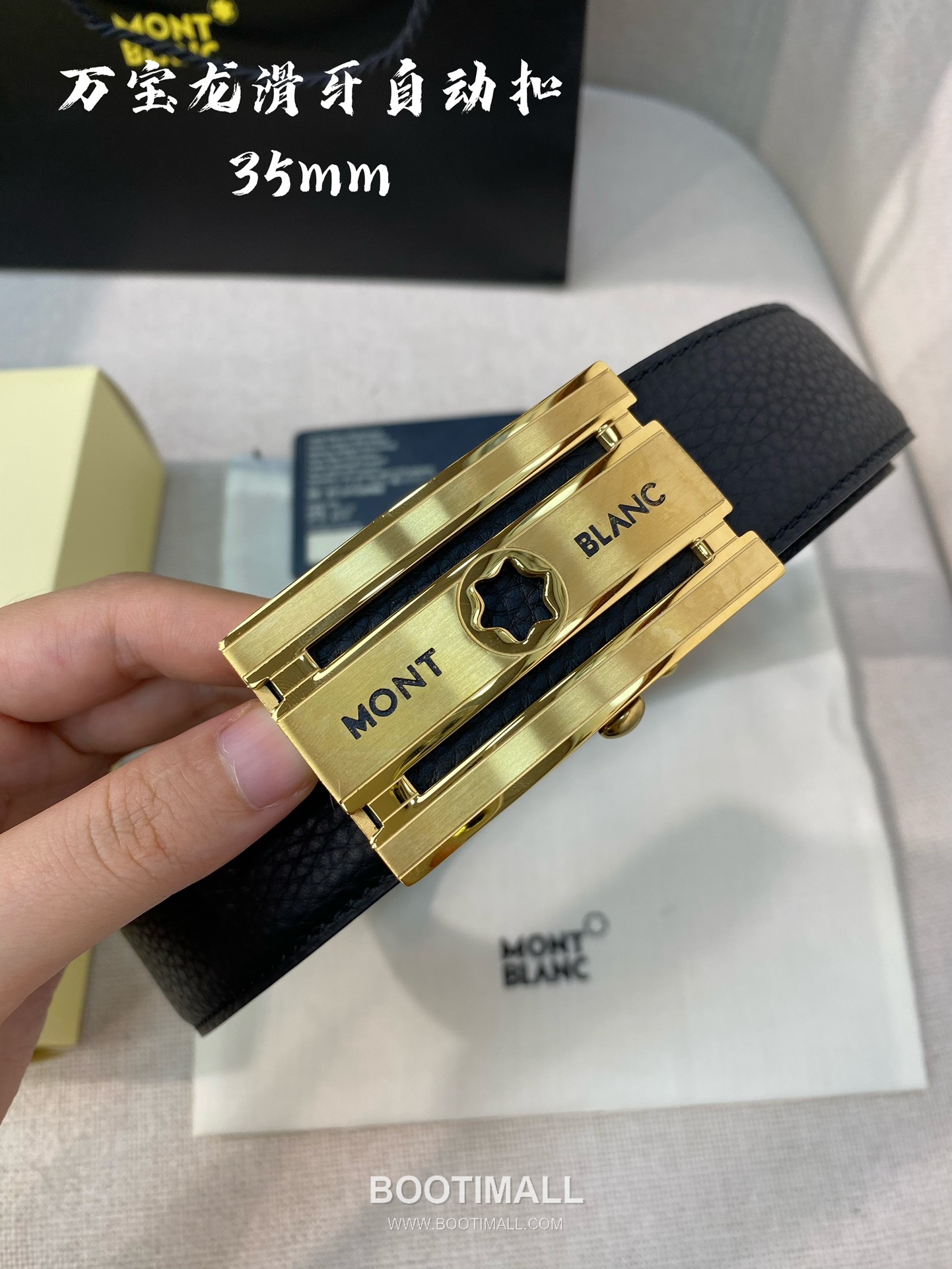 Montblanc Calfskin Leather Belt with Automatic Buckle Palladium 몽블랑 카프스킨 레더 벨트 오토매틱 버클 스테인리스 스틸 팔라듐 피니시 3.4cm 2
