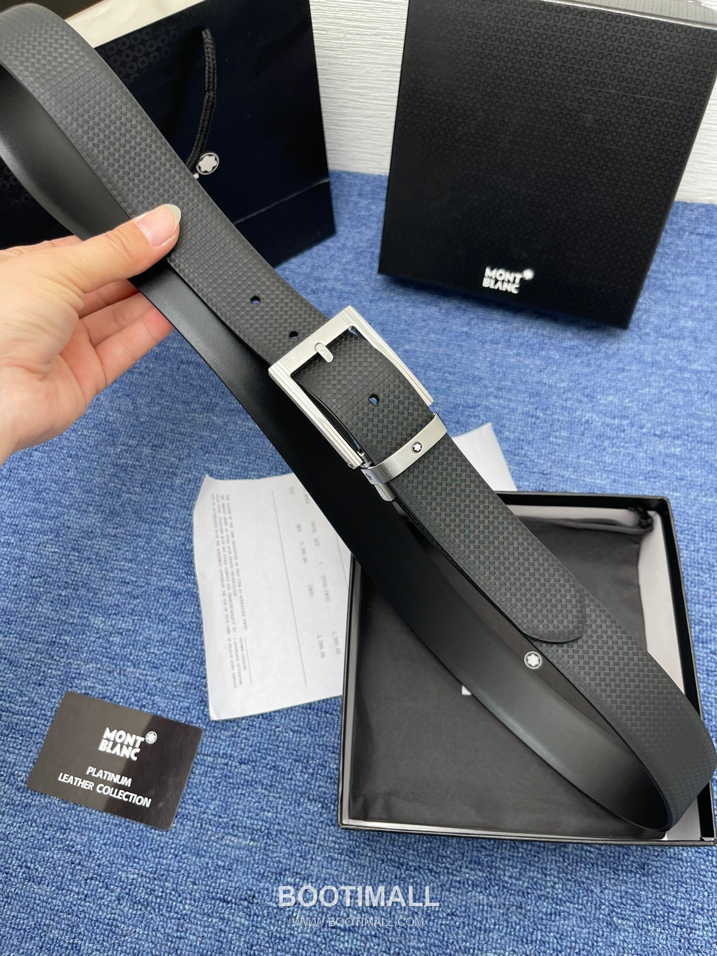 Montblanc Monogram Calfskin Leather Reversible Belt with Logo Buckle Palladium 몽블랑 모노그램 카프스킨 레더 리버서블 벨트 로고 버클 황동 베이스 팔라듐 피니시 3.5cm 1