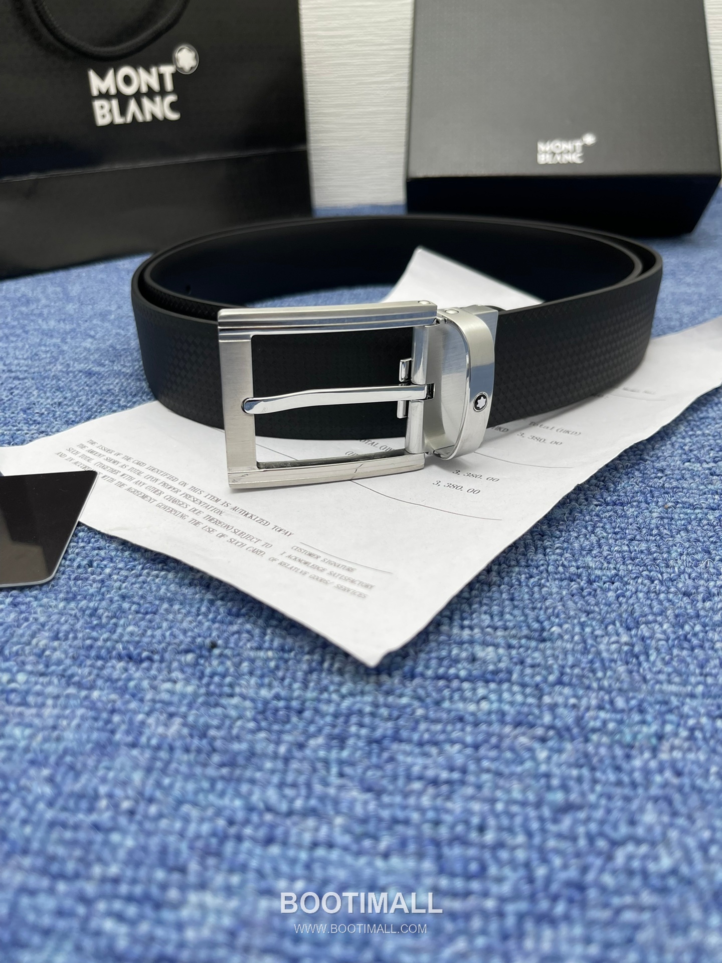 Montblanc Monogram Calfskin Leather Reversible Belt with Logo Buckle Palladium 몽블랑 모노그램 카프스킨 레더 리버서블 벨트 로고 버클 황동 베이스 팔라듐 피니시 3.5cm 3