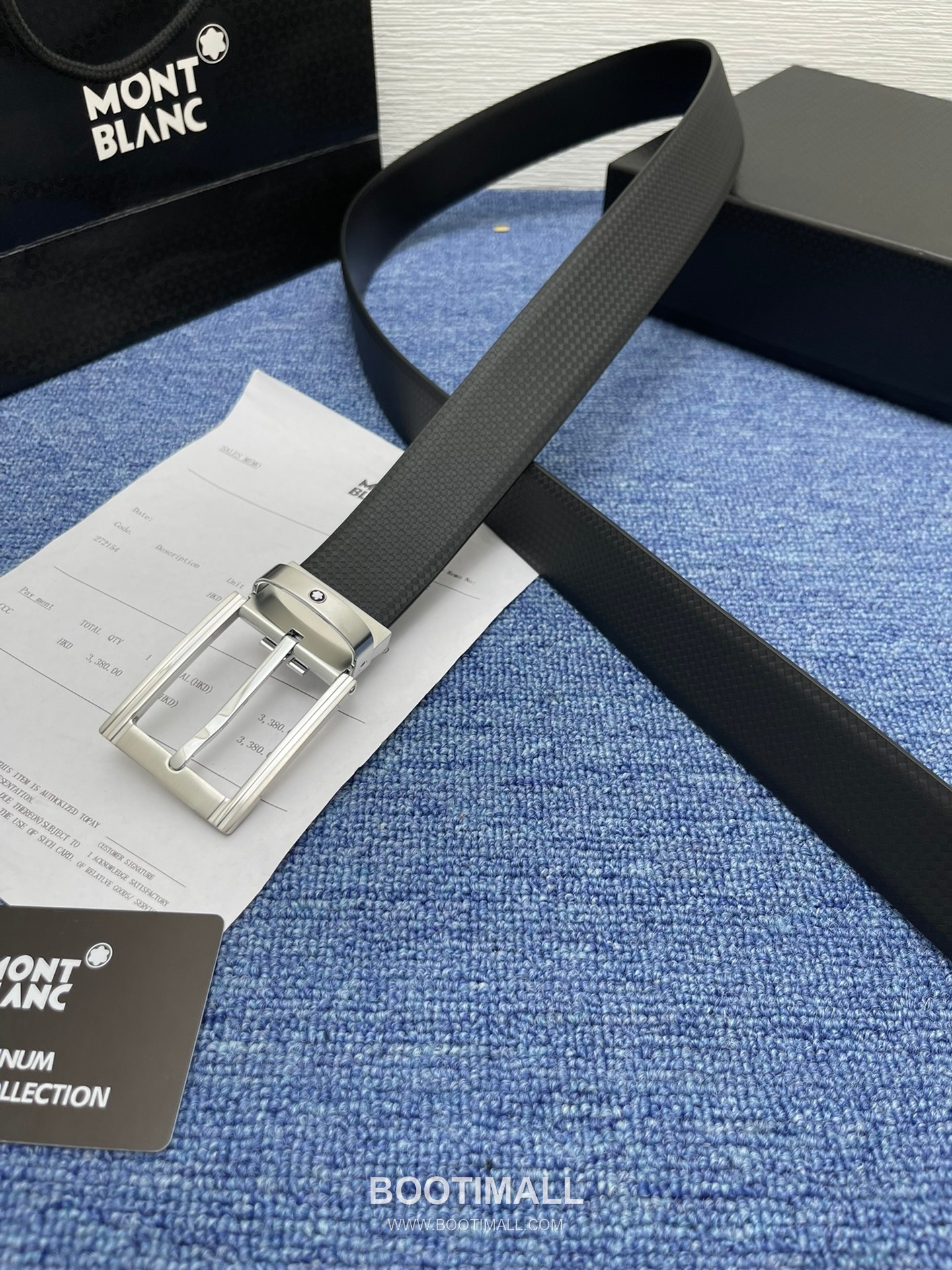 Montblanc Monogram Calfskin Leather Reversible Belt with Logo Buckle Palladium 몽블랑 모노그램 카프스킨 레더 리버서블 벨트 로고 버클 황동 베이스 팔라듐 피니시 3.5cm 4