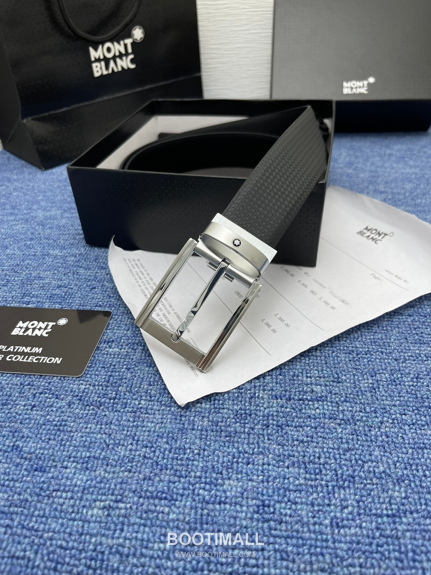 Montblanc Monogram Calfskin Leather Reversible Belt with Logo Buckle Palladium 몽블랑 모노그램 카프스킨 레더 리버서블 벨트 로고 버클 황동 베이스 팔라듐 피니시 3.5cm 5