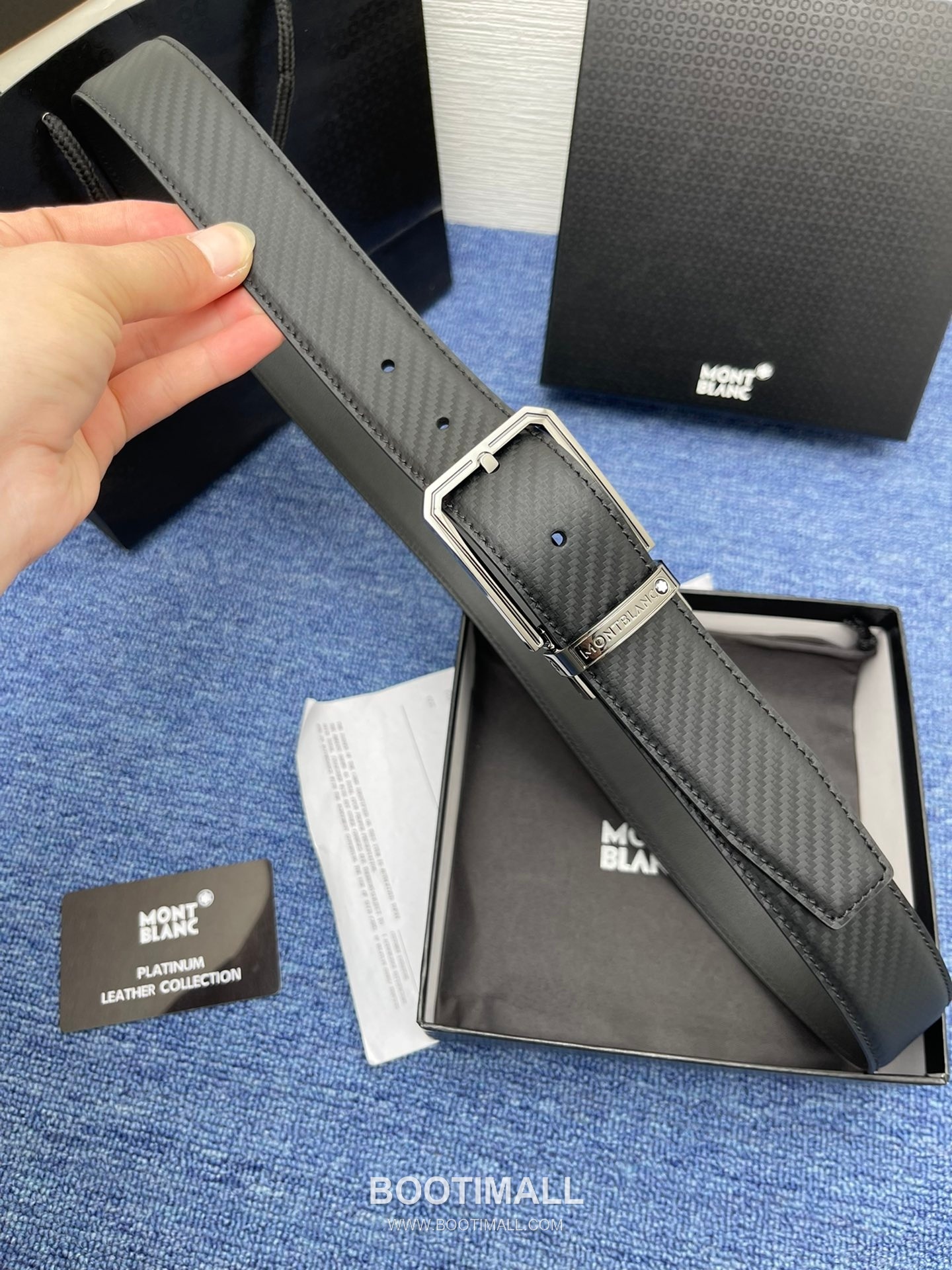 Montblanc Monogram Calfskin Leather Reversible Belt with Logo Buckle Palladium 몽블랑 모노그램 카프스킨 레더 리버서블 벨트 로고 버클 황동 베이스 팔라듐 피니시 3.5cm 1