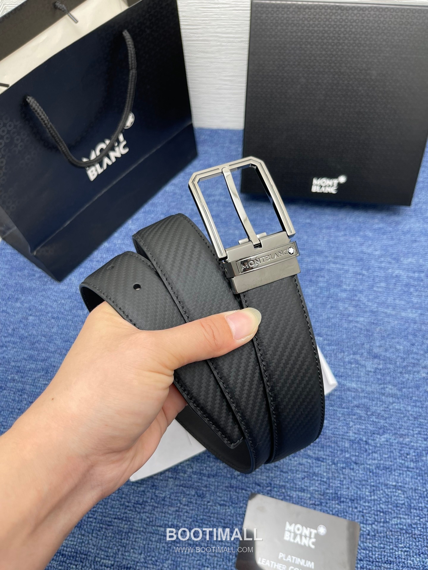 Montblanc Monogram Calfskin Leather Reversible Belt with Logo Buckle Palladium 몽블랑 모노그램 카프스킨 레더 리버서블 벨트 로고 버클 황동 베이스 팔라듐 피니시 3.5cm 2