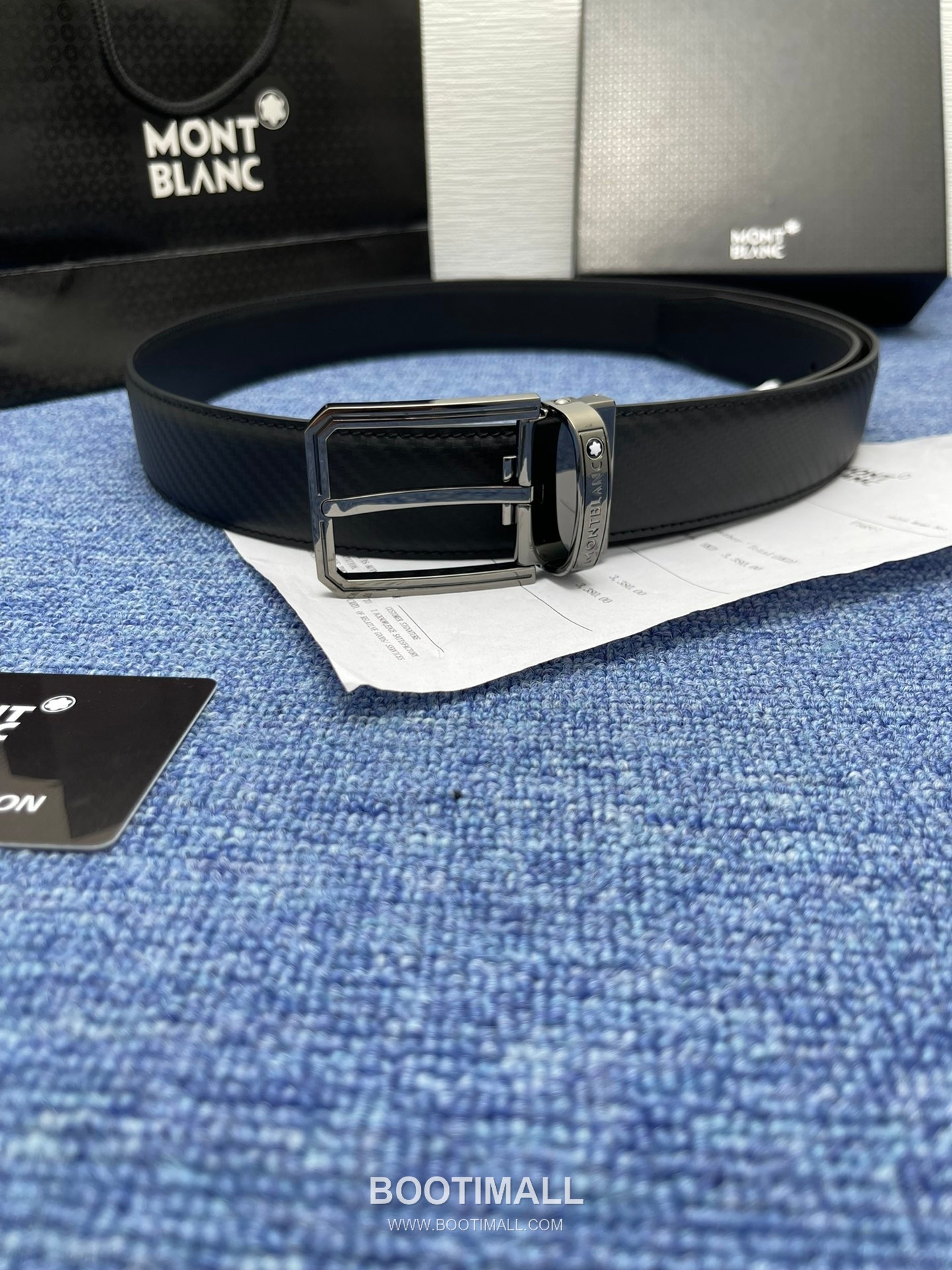 Montblanc Monogram Calfskin Leather Reversible Belt with Logo Buckle Palladium 몽블랑 모노그램 카프스킨 레더 리버서블 벨트 로고 버클 황동 베이스 팔라듐 피니시 3.5cm 3