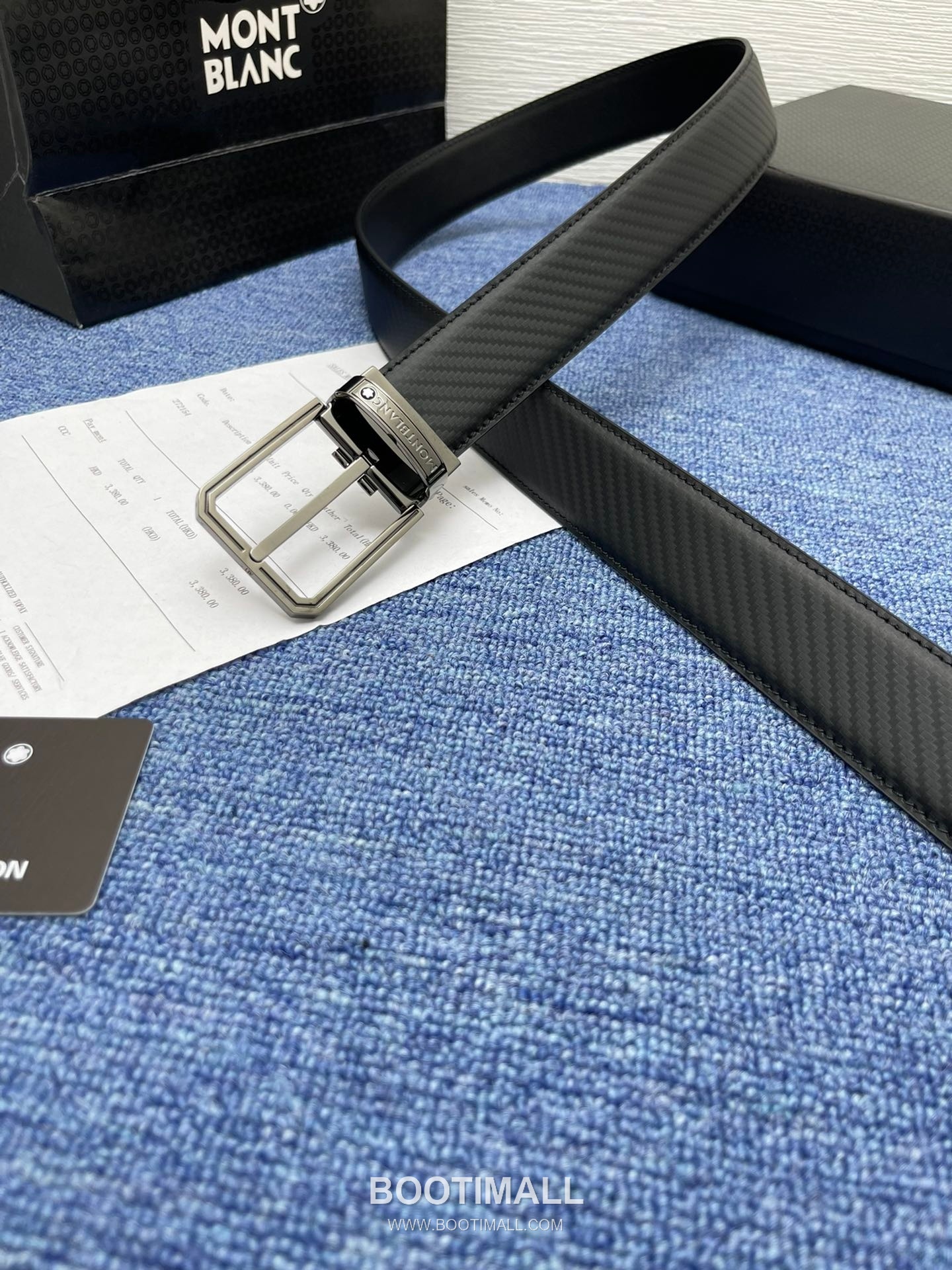 Montblanc Monogram Calfskin Leather Reversible Belt with Logo Buckle Palladium 몽블랑 모노그램 카프스킨 레더 리버서블 벨트 로고 버클 황동 베이스 팔라듐 피니시 3.5cm 4