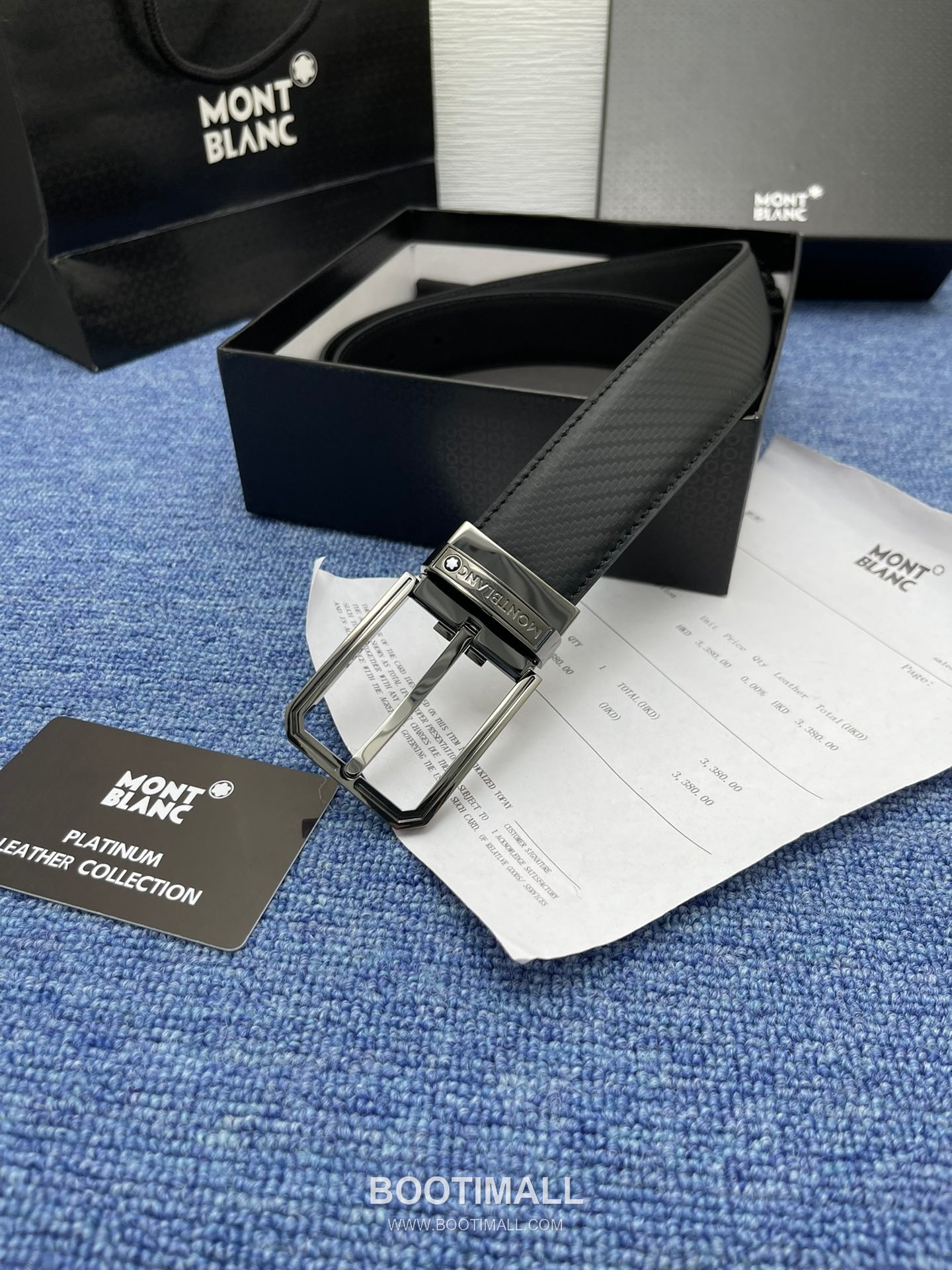 Montblanc Monogram Calfskin Leather Reversible Belt with Logo Buckle Palladium 몽블랑 모노그램 카프스킨 레더 리버서블 벨트 로고 버클 황동 베이스 팔라듐 피니시 3.5cm 5