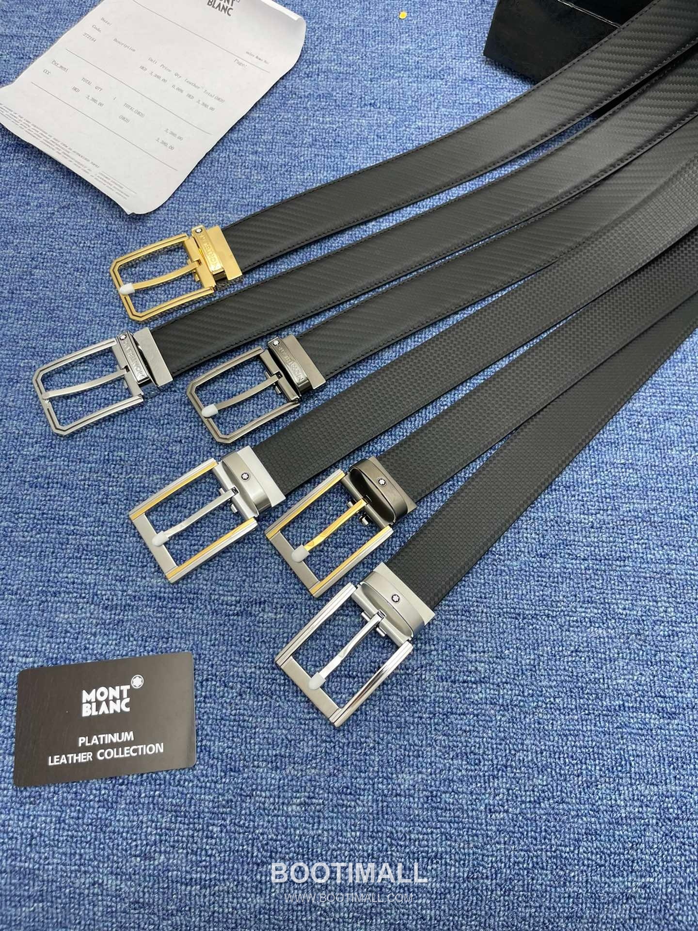 Montblanc Monogram Calfskin Leather Reversible Belt with Logo Buckle Palladium 몽블랑 모노그램 카프스킨 레더 리버서블 벨트 로고 버클 황동 베이스 팔라듐 피니시 3.5cm 7