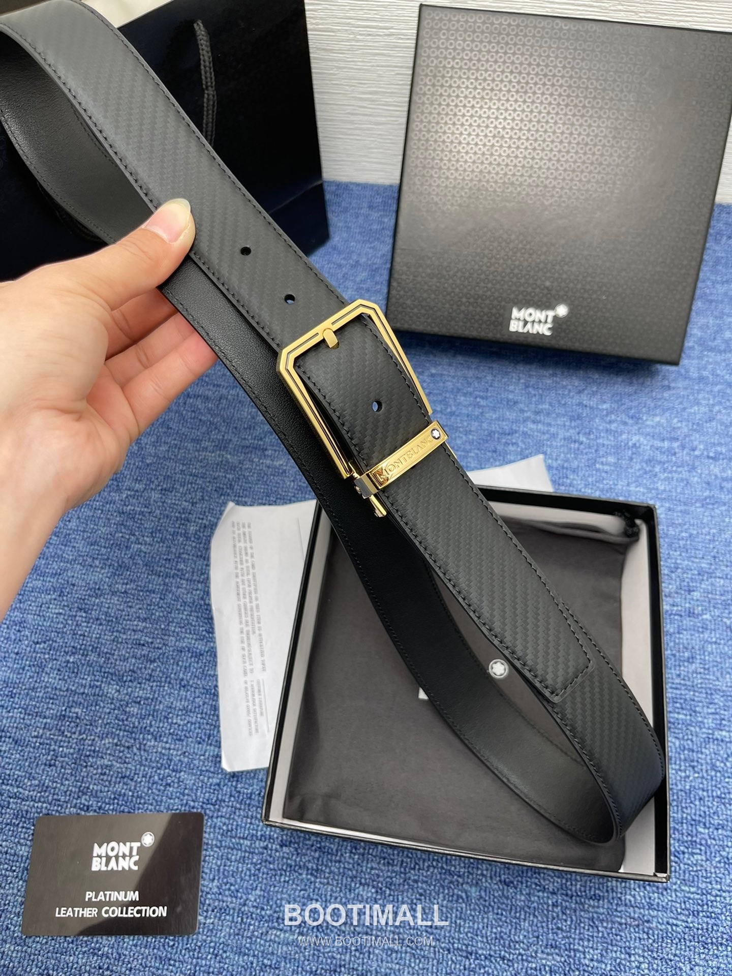 Montblanc Monogram Calfskin Leather Reversible Belt with Logo Buckle Palladium 몽블랑 모노그램 카프스킨 레더 리버서블 벨트 로고 버클 황동 베이스 팔라듐 피니시 3.5cm 1