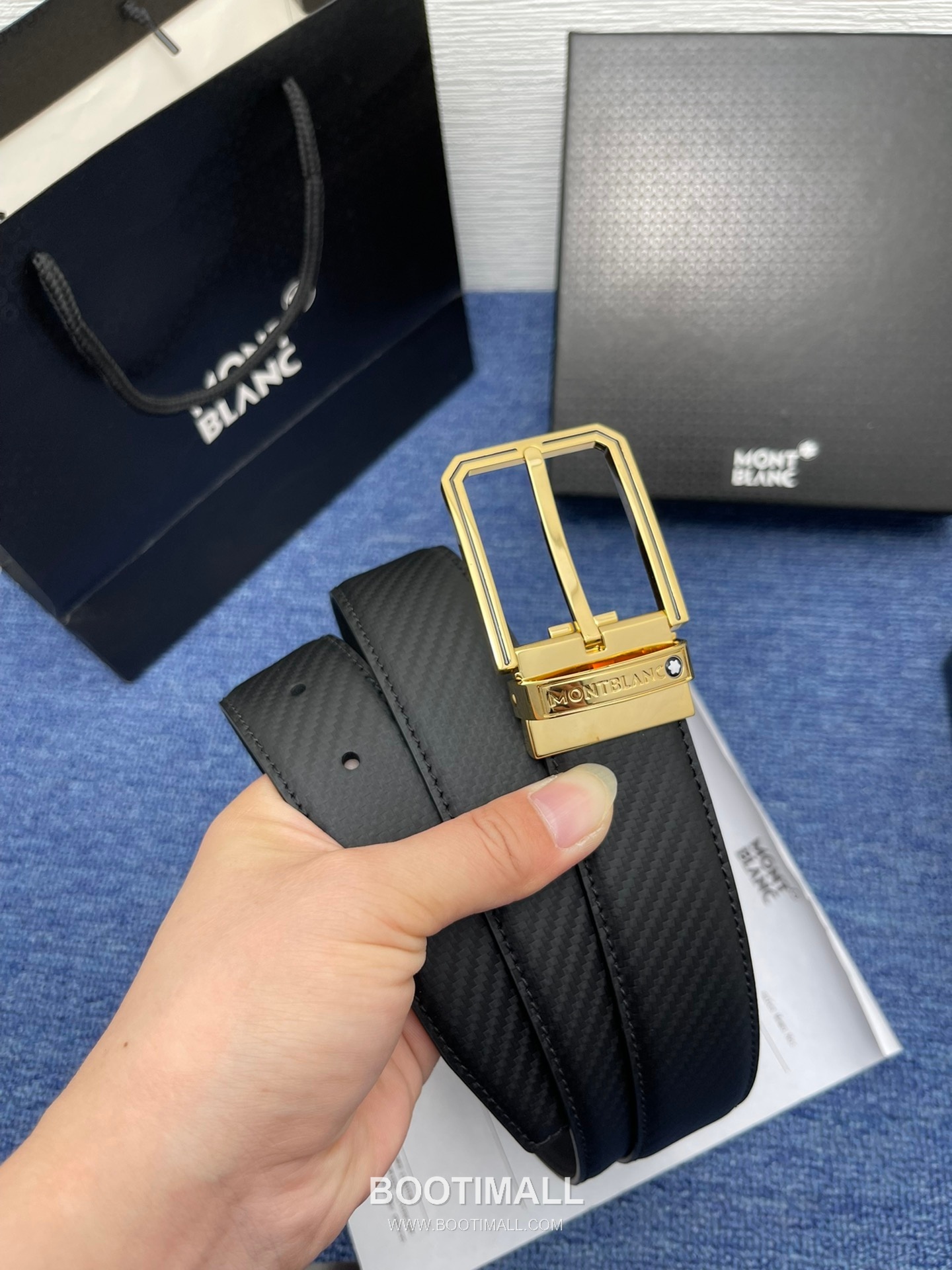 Montblanc Monogram Calfskin Leather Reversible Belt with Logo Buckle Palladium 몽블랑 모노그램 카프스킨 레더 리버서블 벨트 로고 버클 황동 베이스 팔라듐 피니시 3.5cm 2