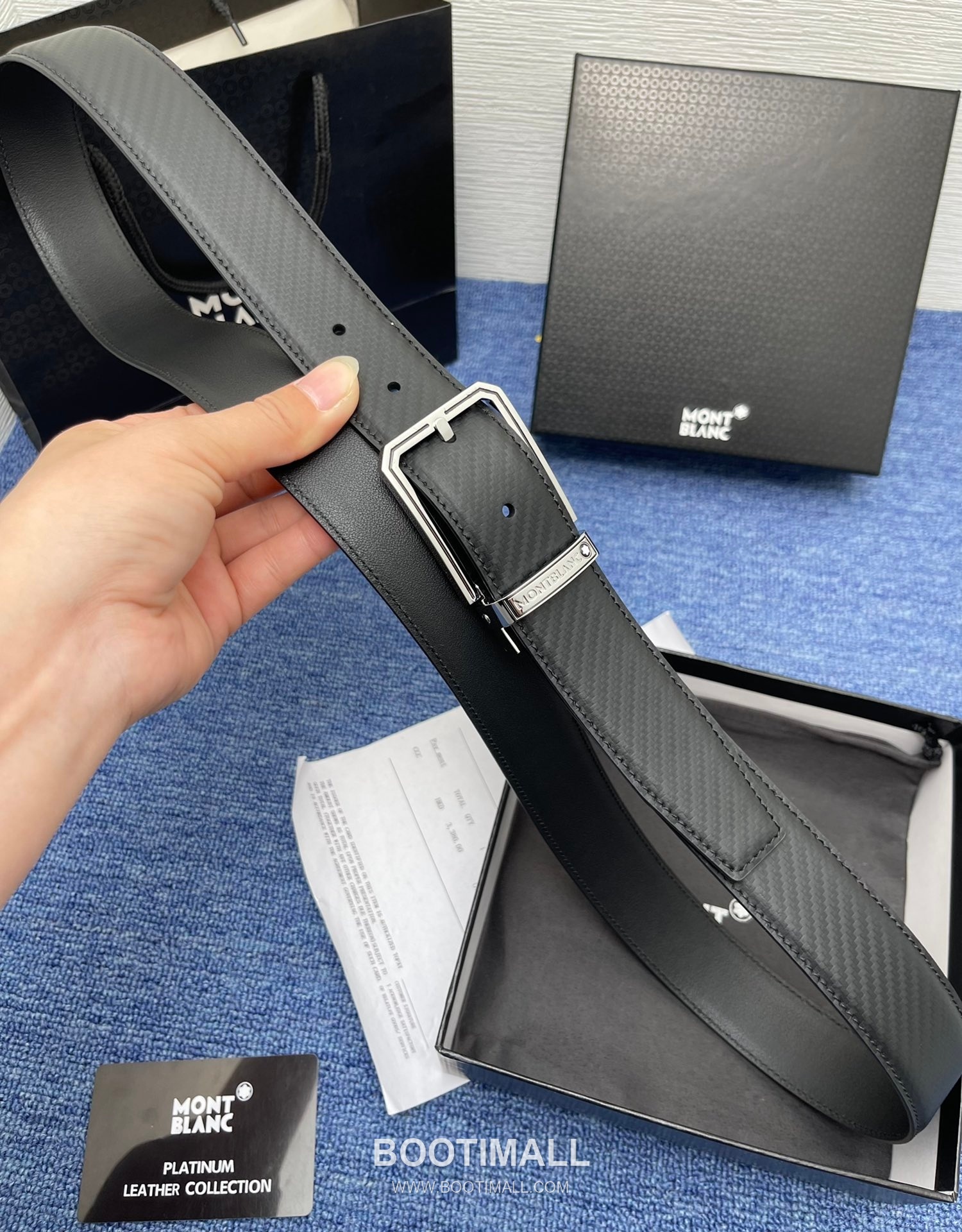 Montblanc Monogram Calfskin Leather Reversible Belt with Logo Buckle Palladium 몽블랑 모노그램 카프스킨 레더 리버서블 벨트 로고 버클 황동 베이스 팔라듐 피니시 3.5cm 1