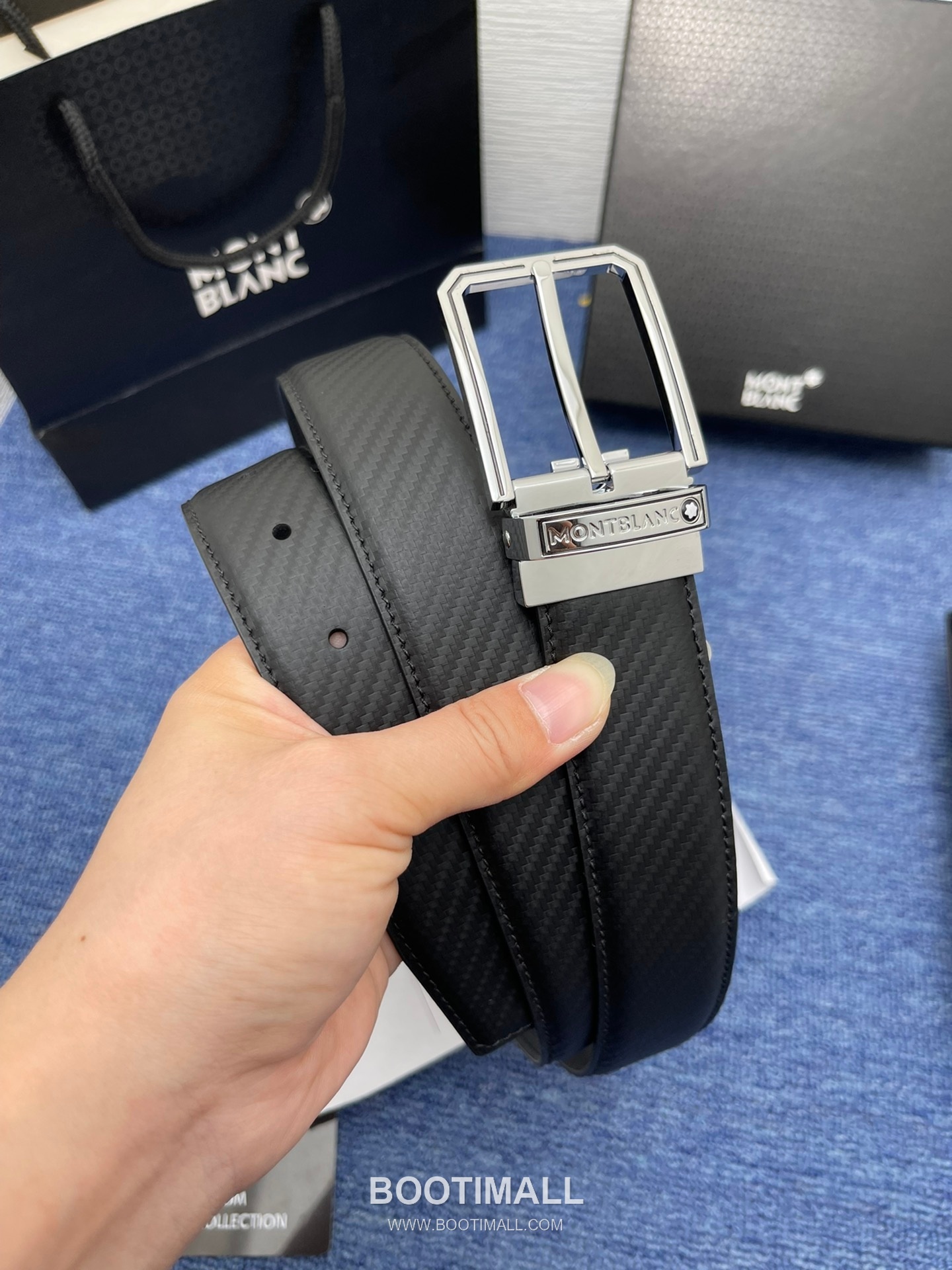 Montblanc Monogram Calfskin Leather Reversible Belt with Logo Buckle Palladium 몽블랑 모노그램 카프스킨 레더 리버서블 벨트 로고 버클 황동 베이스 팔라듐 피니시 3.5cm 2