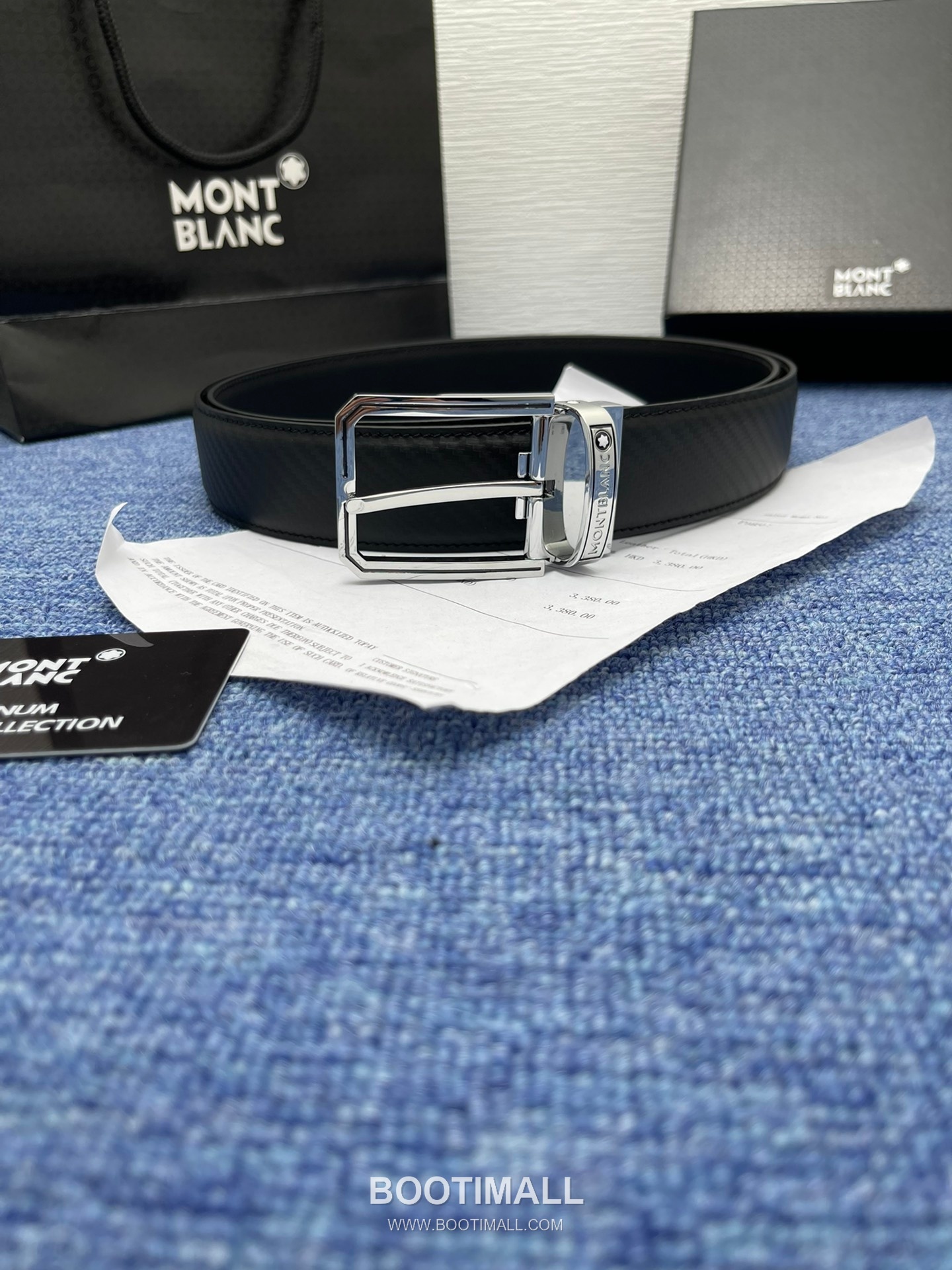 Montblanc Monogram Calfskin Leather Reversible Belt with Logo Buckle Palladium 몽블랑 모노그램 카프스킨 레더 리버서블 벨트 로고 버클 황동 베이스 팔라듐 피니시 3.5cm 3