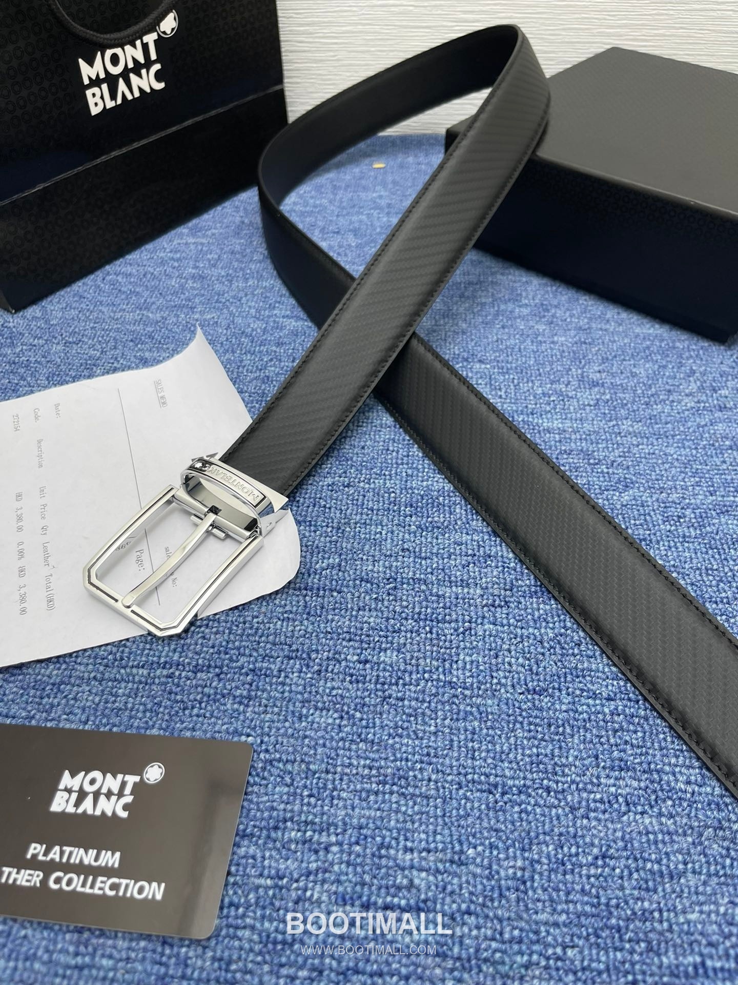 Montblanc Monogram Calfskin Leather Reversible Belt with Logo Buckle Palladium 몽블랑 모노그램 카프스킨 레더 리버서블 벨트 로고 버클 황동 베이스 팔라듐 피니시 3.5cm 4