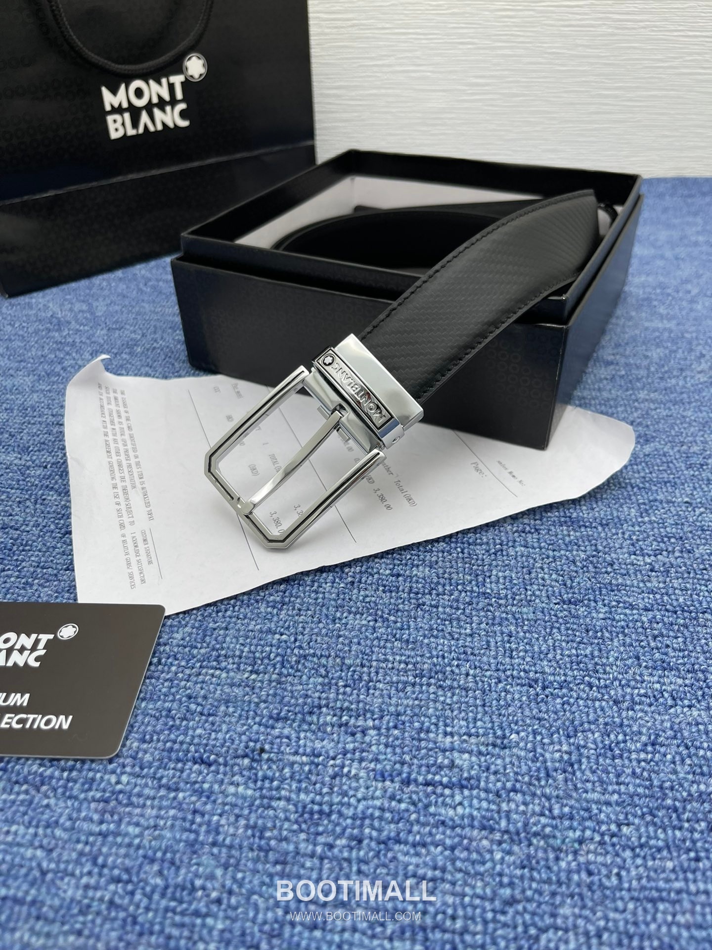 Montblanc Monogram Calfskin Leather Reversible Belt with Logo Buckle Palladium 몽블랑 모노그램 카프스킨 레더 리버서블 벨트 로고 버클 황동 베이스 팔라듐 피니시 3.5cm 5