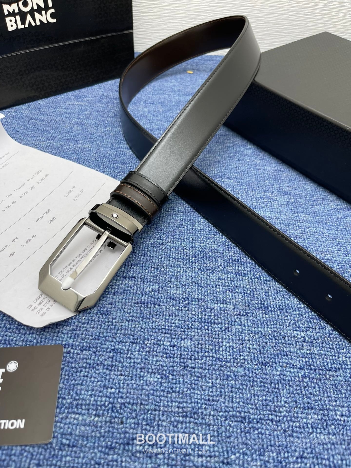 Montblanc Monogram Calfskin Leather Reversible Belt with Logo Buckle Palladium 몽블랑 모노그램 카프스킨 레더 리버서블 벨트 로고 버클 황동 베이스 팔라듐 피니시 3.5cm 4