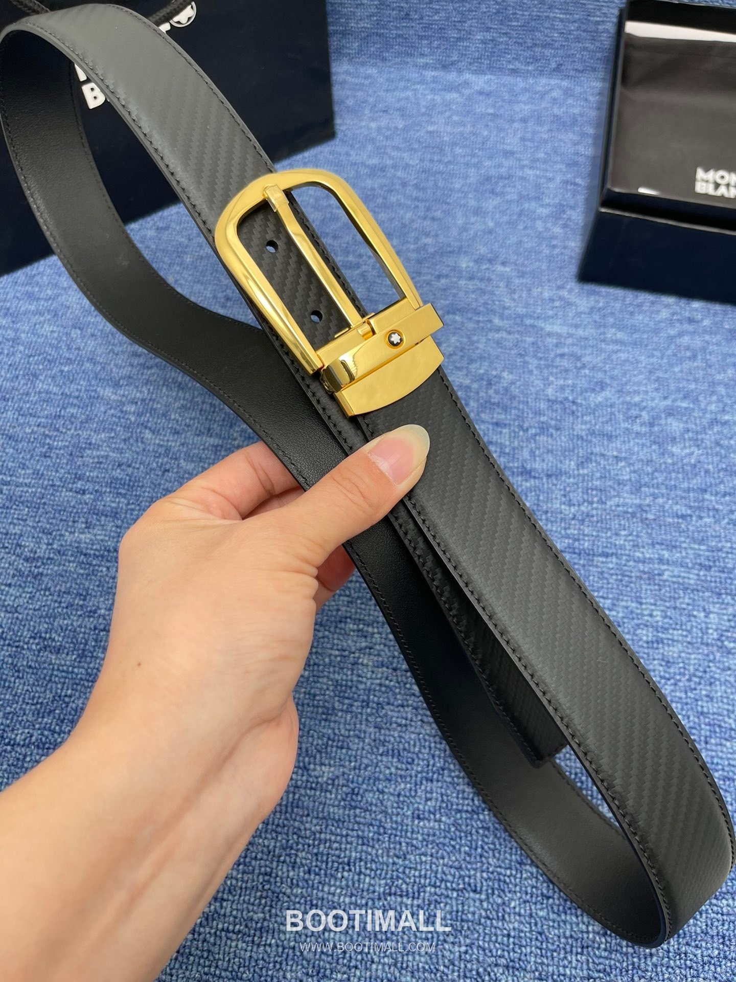 Montblanc Monogram Calfskin Leather Reversible Belt with Logo Buckle Palladium 몽블랑 모노그램 카프스킨 레더 리버서블 벨트 로고 버클 황동 베이스 팔라듐 피니시 3.5cm 1