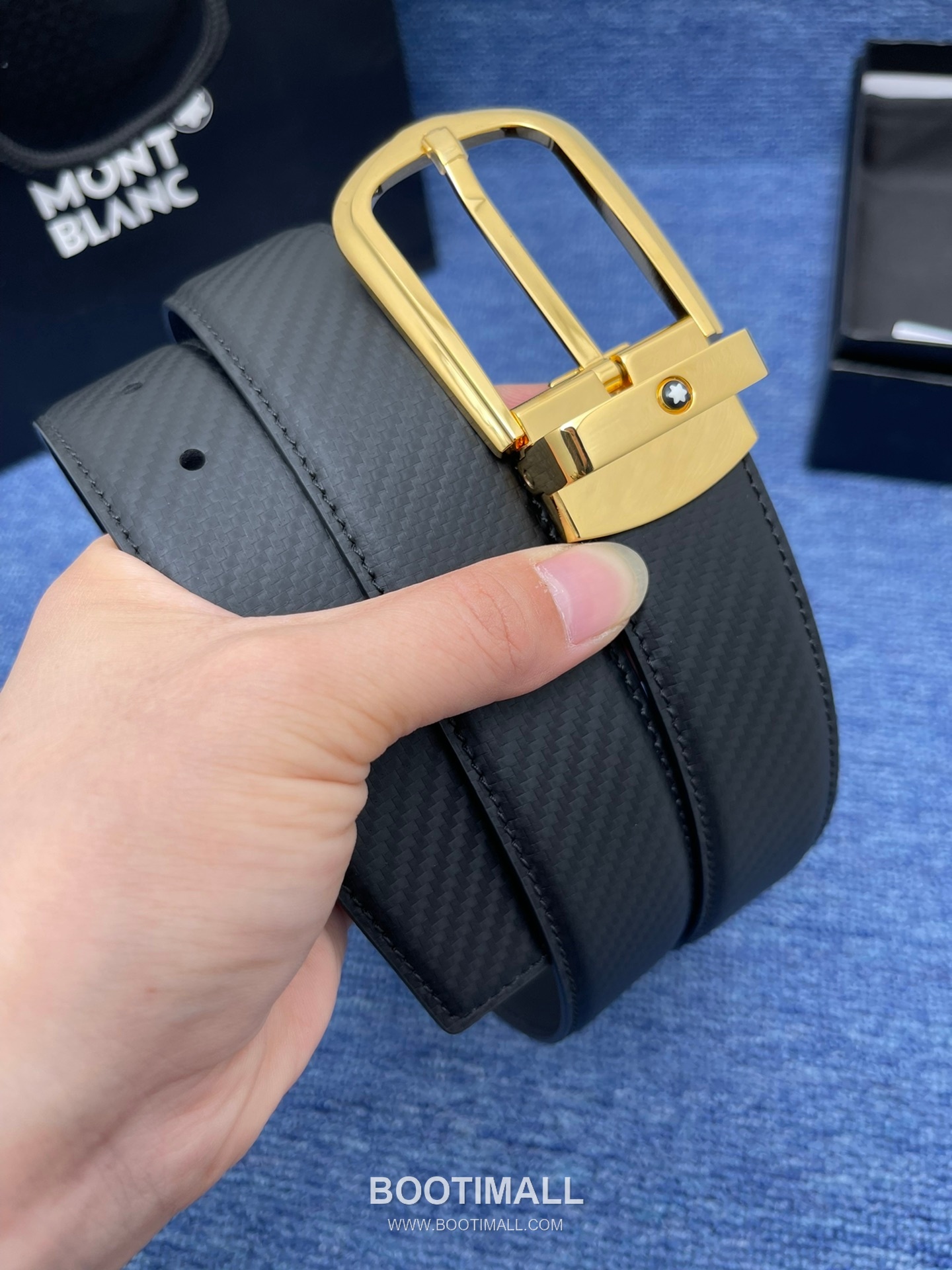 Montblanc Monogram Calfskin Leather Reversible Belt with Logo Buckle Palladium 몽블랑 모노그램 카프스킨 레더 리버서블 벨트 로고 버클 황동 베이스 팔라듐 피니시 3.5cm 2