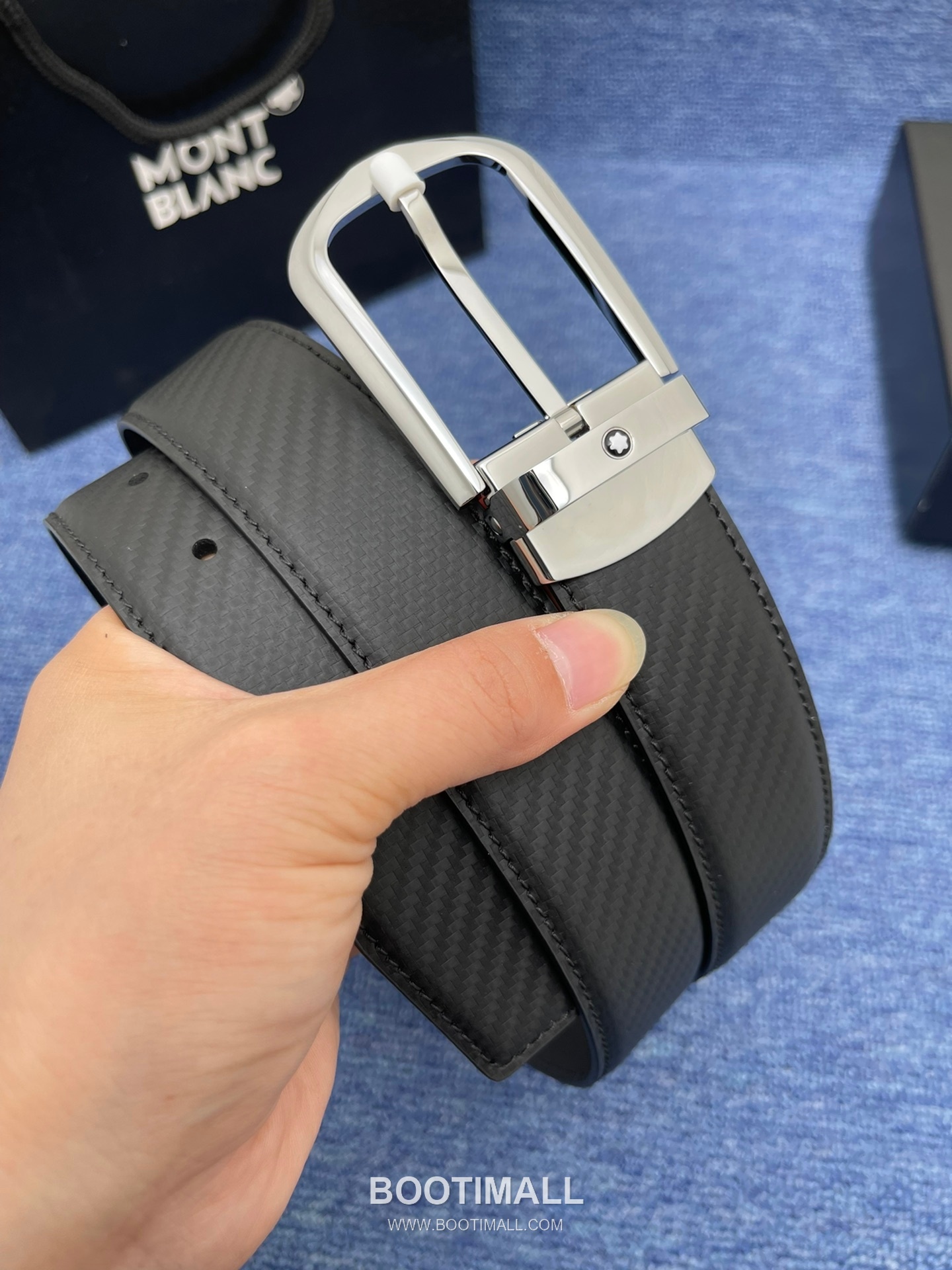 Montblanc Monogram Calfskin Leather Reversible Belt with Logo Buckle Palladium 몽블랑 모노그램 카프스킨 레더 리버서블 벨트 로고 버클 황동 베이스 팔라듐 피니시 3.5cm 2