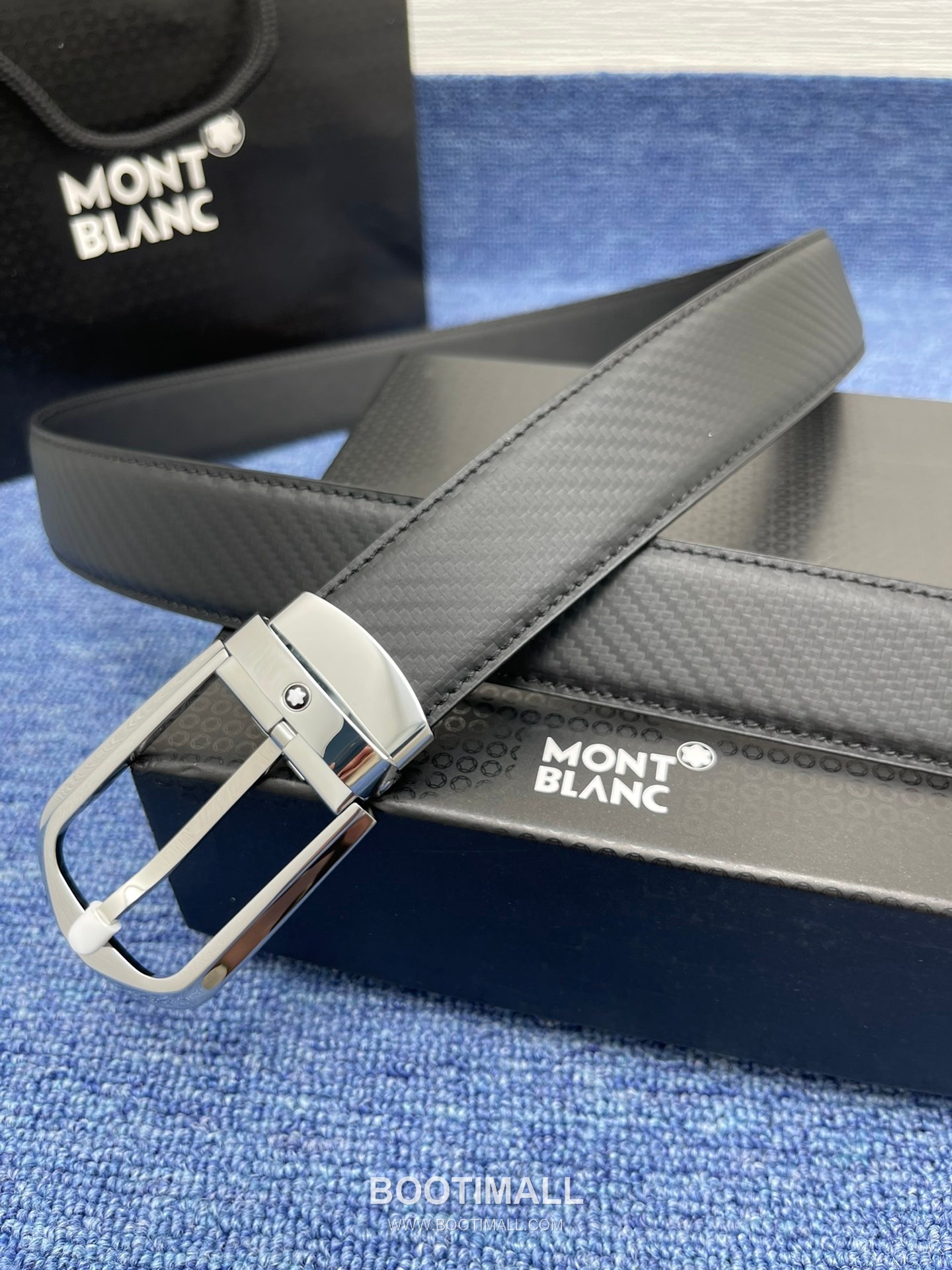 Montblanc Monogram Calfskin Leather Reversible Belt with Logo Buckle Palladium 몽블랑 모노그램 카프스킨 레더 리버서블 벨트 로고 버클 황동 베이스 팔라듐 피니시 3.5cm 3