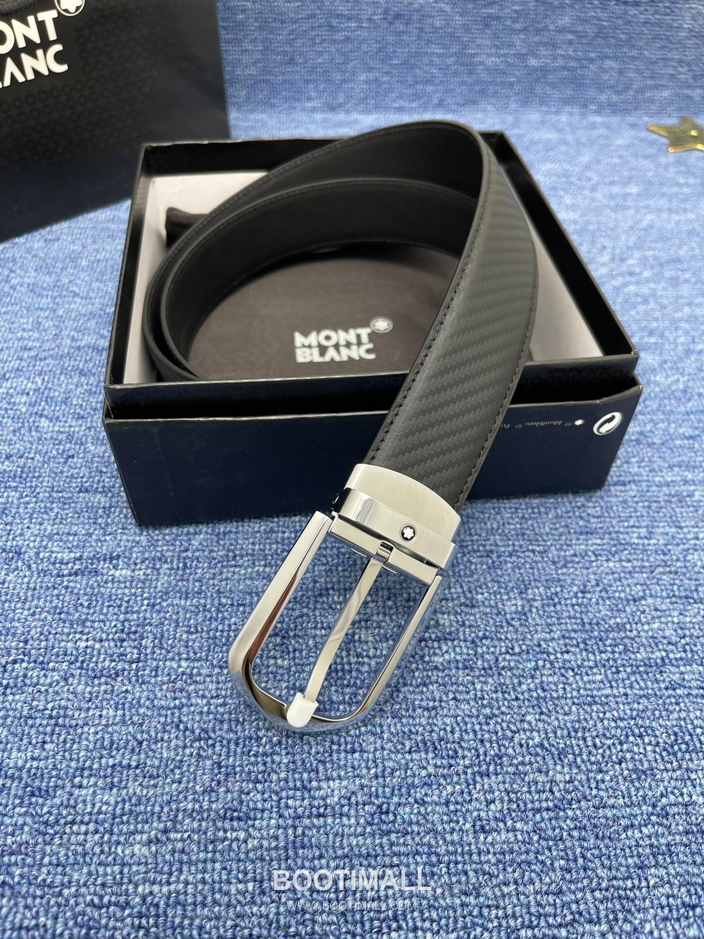 Montblanc Monogram Calfskin Leather Reversible Belt with Logo Buckle Palladium 몽블랑 모노그램 카프스킨 레더 리버서블 벨트 로고 버클 황동 베이스 팔라듐 피니시 3.5cm 4