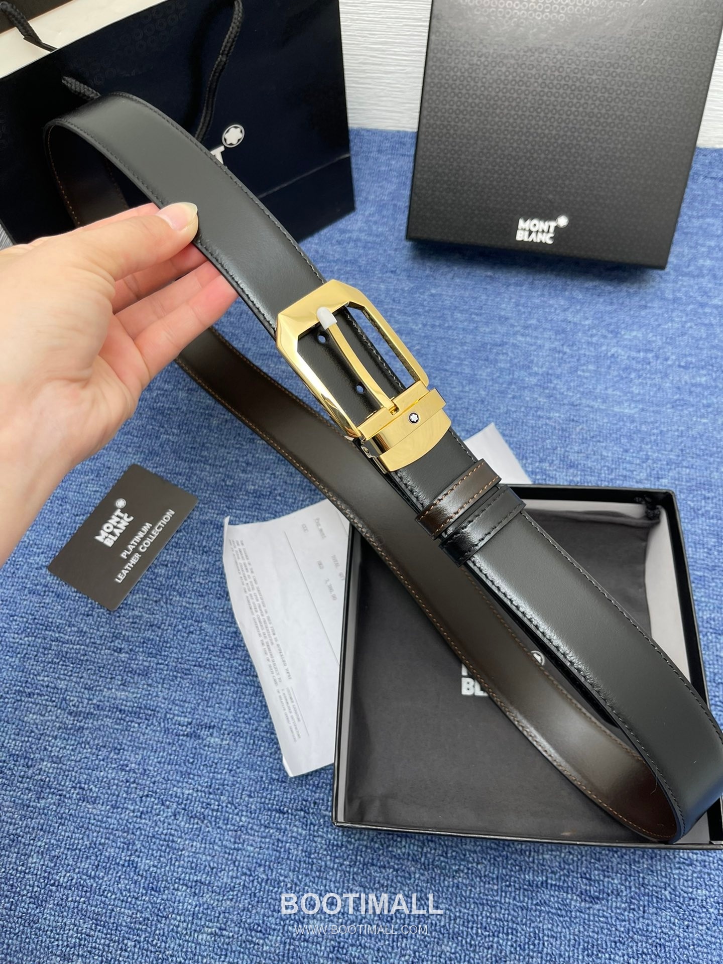 Montblanc Monogram Calfskin Leather Reversible Belt with Logo Buckle Palladium 몽블랑 모노그램 카프스킨 레더 리버서블 벨트 로고 버클 황동 베이스 팔라듐 피니시 3.5cm 1