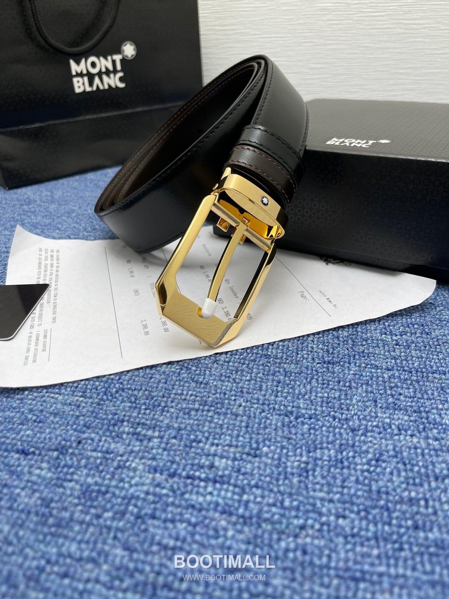 Montblanc Monogram Calfskin Leather Reversible Belt with Logo Buckle Palladium 몽블랑 모노그램 카프스킨 레더 리버서블 벨트 로고 버클 황동 베이스 팔라듐 피니시 3.5cm 3