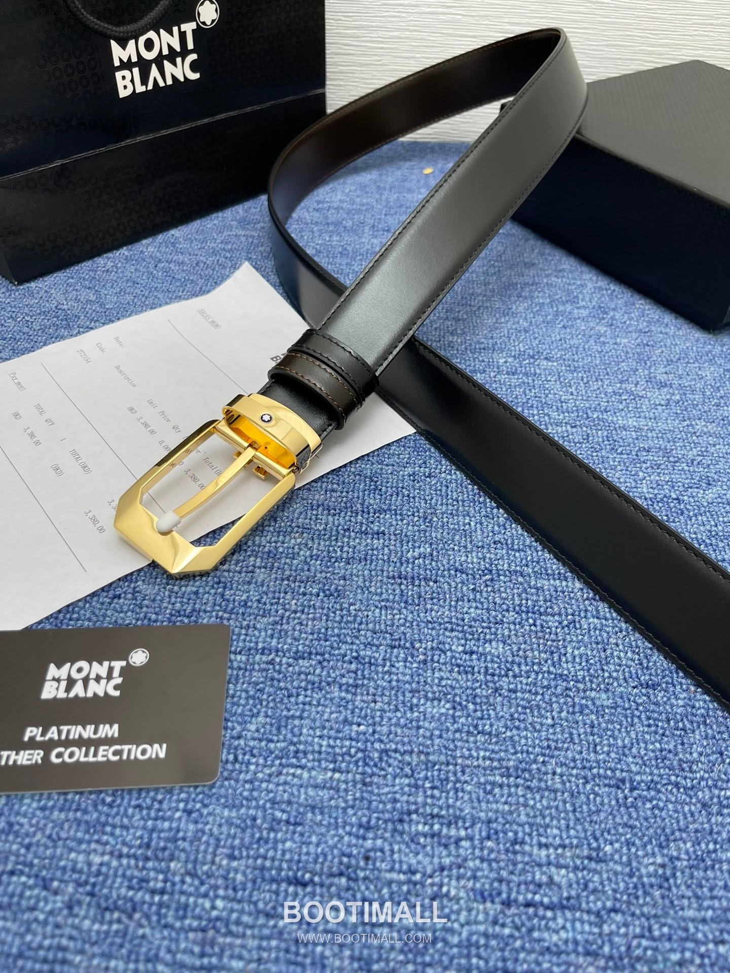 Montblanc Monogram Calfskin Leather Reversible Belt with Logo Buckle Palladium 몽블랑 모노그램 카프스킨 레더 리버서블 벨트 로고 버클 황동 베이스 팔라듐 피니시 3.5cm 4