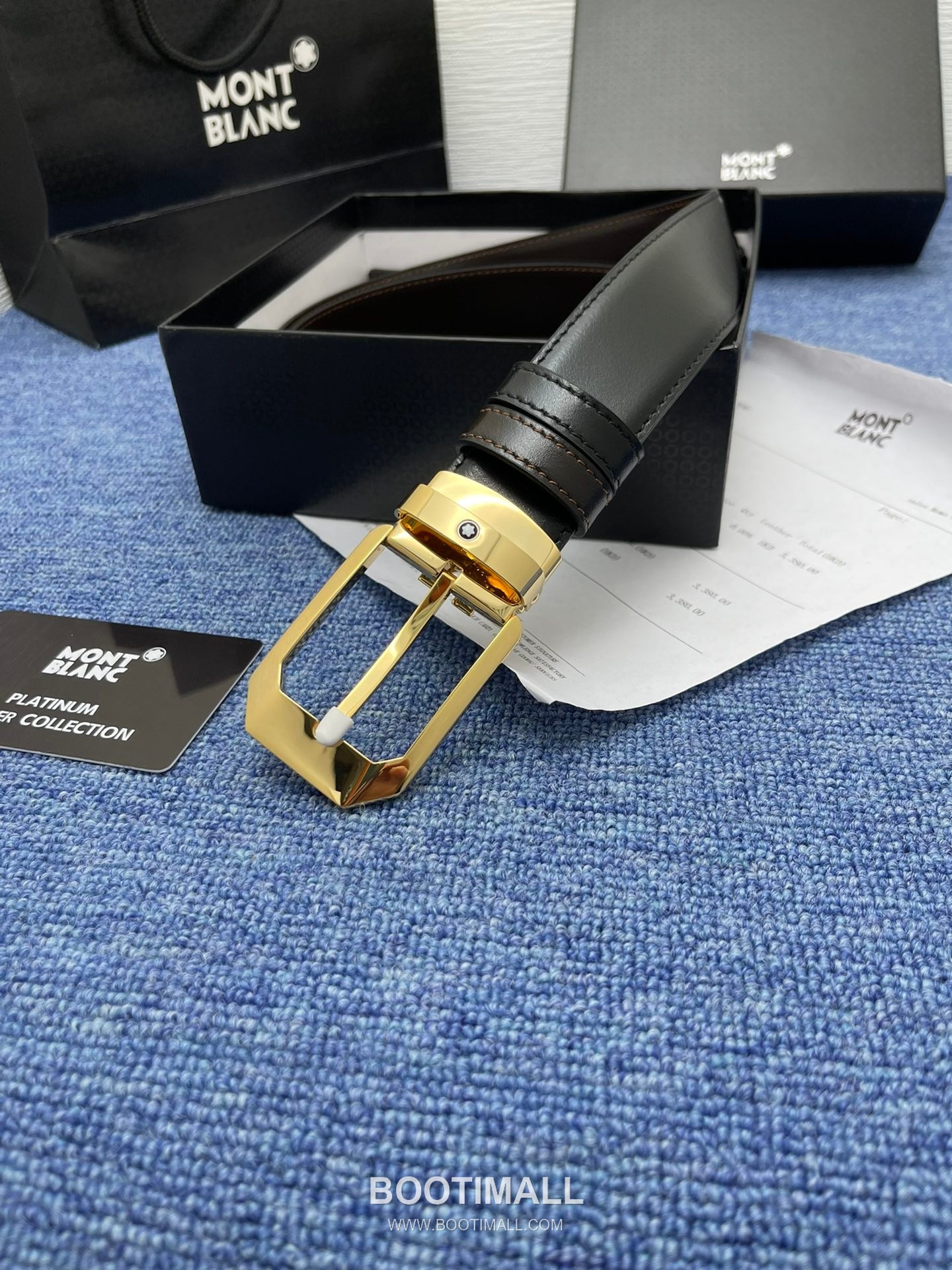 Montblanc Monogram Calfskin Leather Reversible Belt with Logo Buckle Palladium 몽블랑 모노그램 카프스킨 레더 리버서블 벨트 로고 버클 황동 베이스 팔라듐 피니시 3.5cm 5