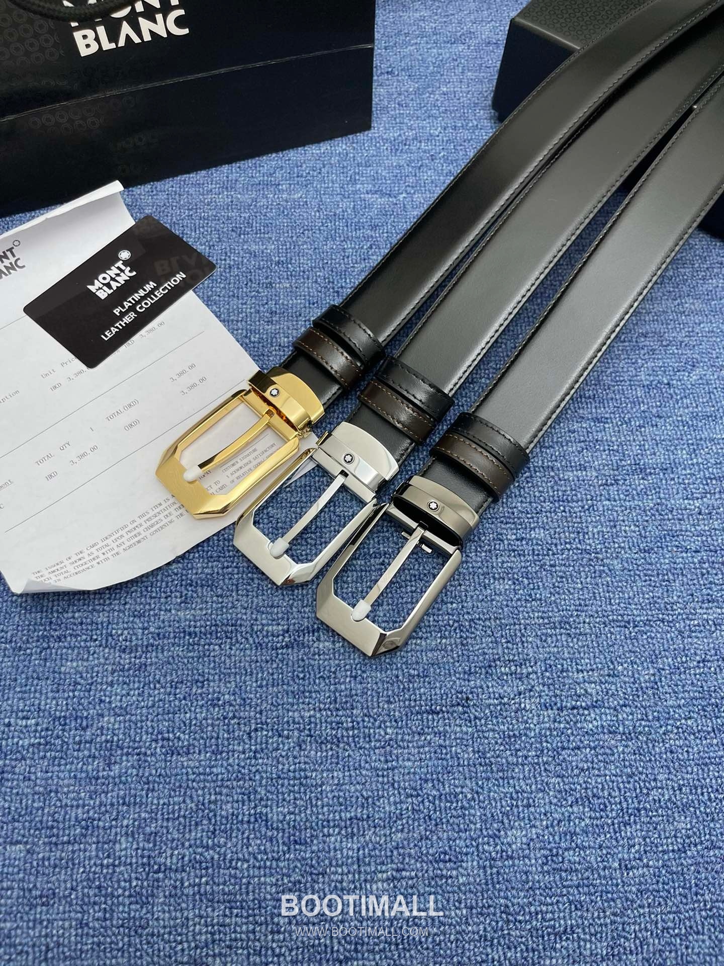 Montblanc Monogram Calfskin Leather Reversible Belt with Logo Buckle Palladium 몽블랑 모노그램 카프스킨 레더 리버서블 벨트 로고 버클 황동 베이스 팔라듐 피니시 3.5cm 7