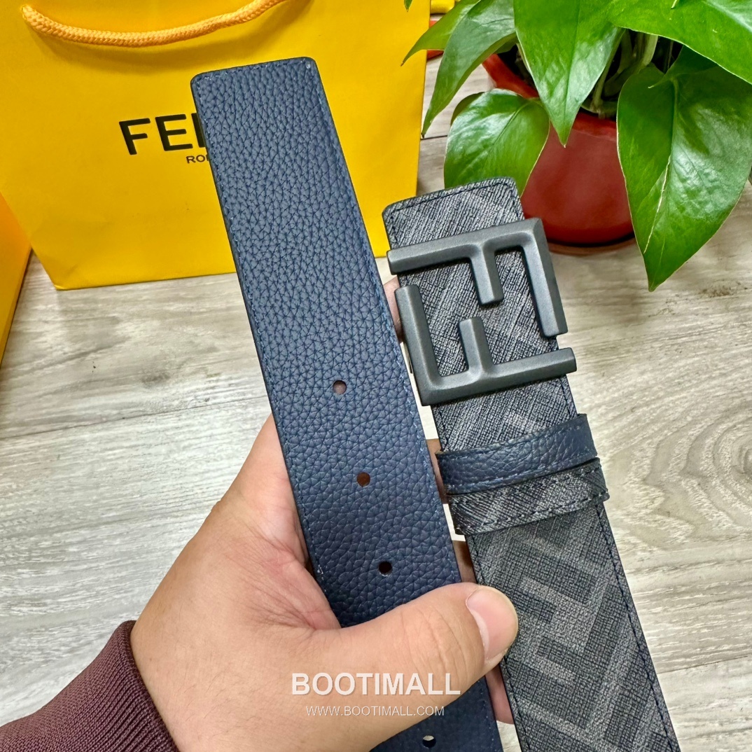 Fendi FF Cuoio Romano Calfskin Reversible Belt with FF Logo Buckle Palladium 펜디 FF 쿠오이오 로마노 카프스킨 리버서블 벨트 FF 로고 버클 황동 베이스 팔라듐 피니시 4.0cm 4